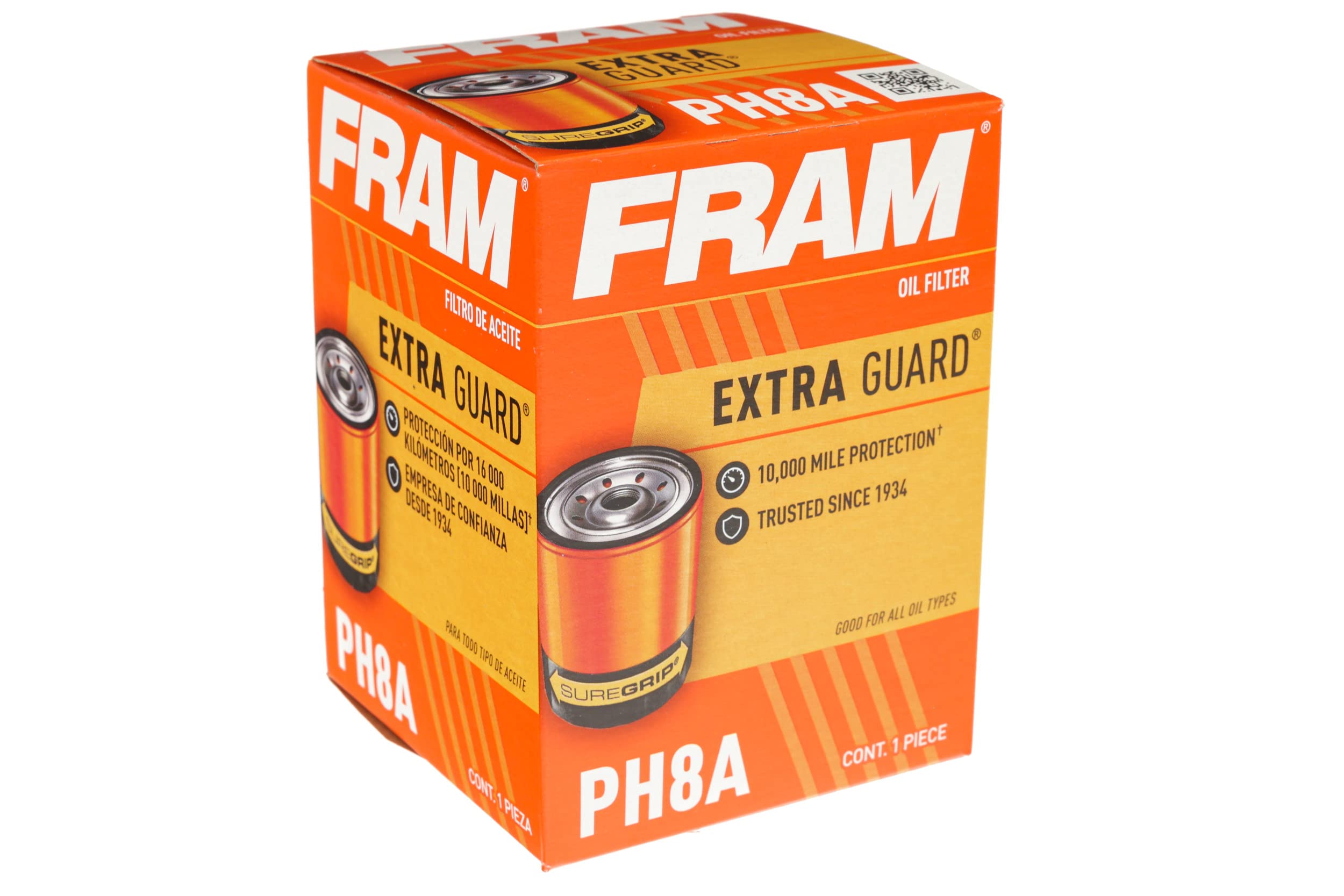 Fram Extra Guard Ph8A, 10K Mile Change Automotive Replacement Interval Spin-On Engine Oil Filter For Select Vehicle Models