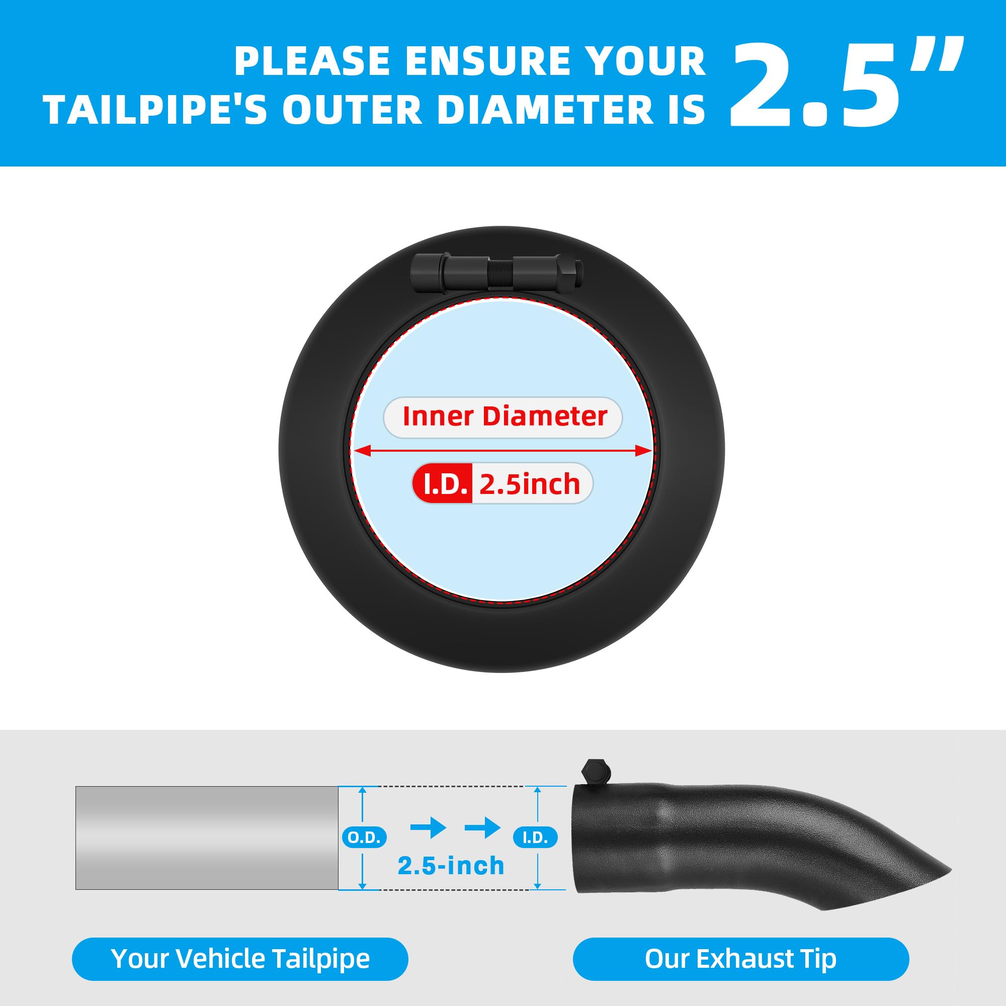 AUTOSAVER88 2.5 Inlet Turn Down Universal Diesel Truck Exhaust Tip, 2.5in Outlet x 9in Overall Length Stainless Steel, Fits 2.