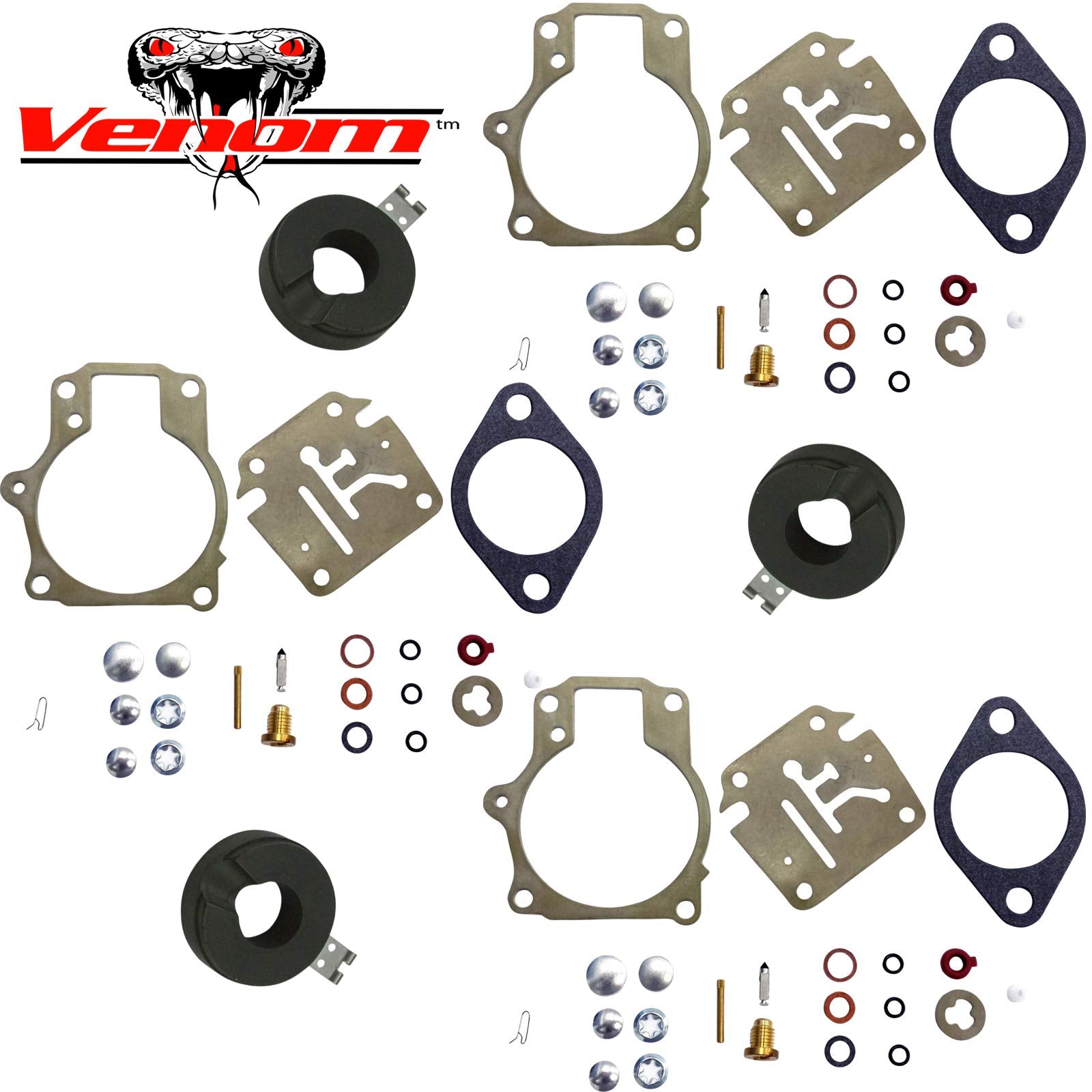 3-Pack Venom Brand Carburetor Carb Rebuild Repair Kit (For Johnson Evinrude) W Float/Fits Many 18 20 25 28 30 35 40 45 48 50 55 60 65 70 75 Hp Outboard (See Chart For Fitment)