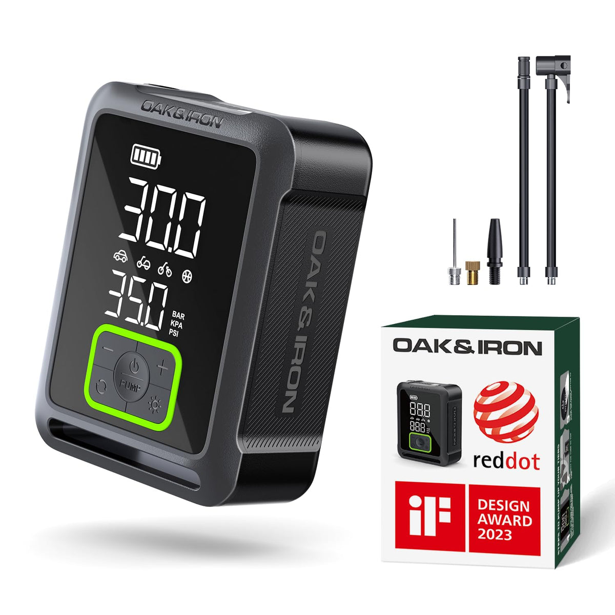 Oak & Iron Battery Tire Inflator 1 Min Fast Inflation Portable Air Compressor 150Psl Cordless Tire Pump With Led Screen For Cars
