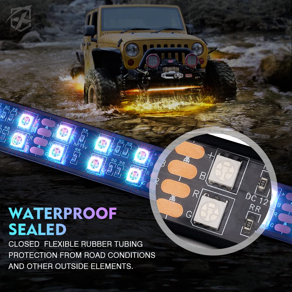 Xprite Double Row Rgb Led Car Underglow Bluetooth Lights Strip, 4 Pcs Underbody Neon Cars Exterior Glow Light Kit W/App Control