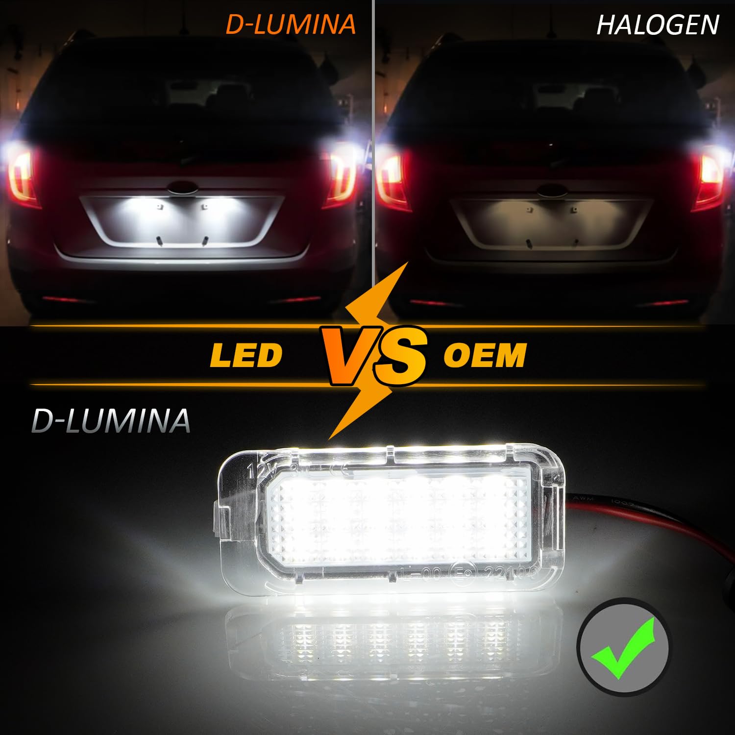 D-Lumina Led License Plate Light Tag Lamp Assembly For Fo-Rd Explorer Expedition Fusion Escape Fiesta Lincoln Mkc, Powered By 18