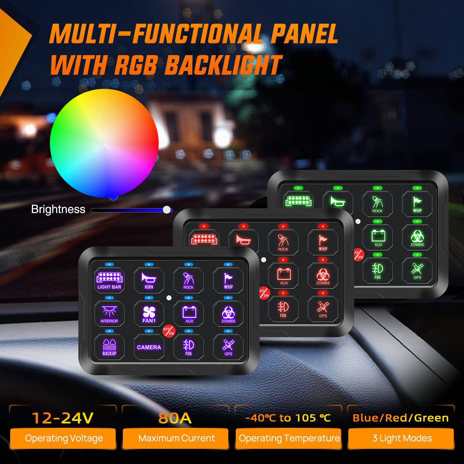 Nilight 12 Gang Switch Panel 12V 24V Universal Circuit Control Relay System with RGB Backlight Fuse Relay Wiring Harness Automat
