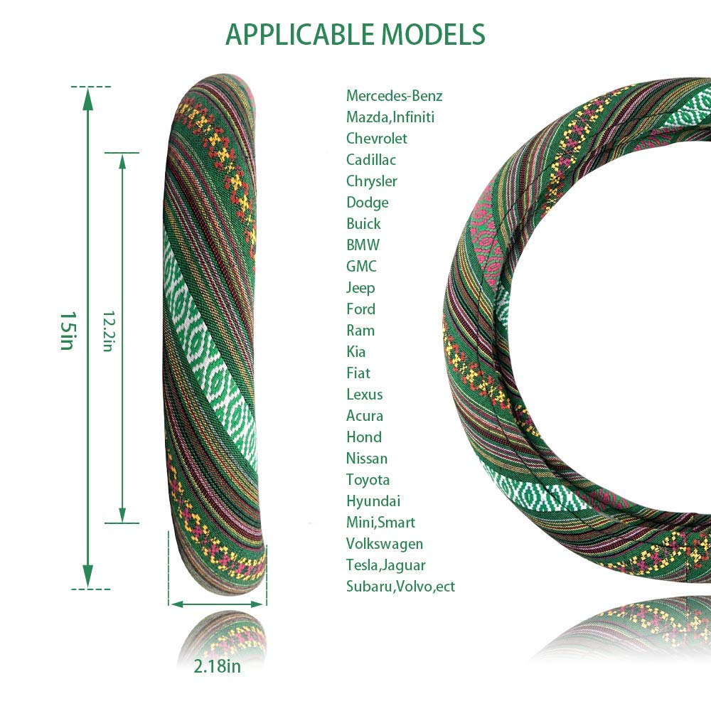 Universal 15Inch Ethnic Style Baja Blanket Steering Wheel Cover With Coarse Flax Cloth And Sweat Absorption Anti Slip Car Wrap (