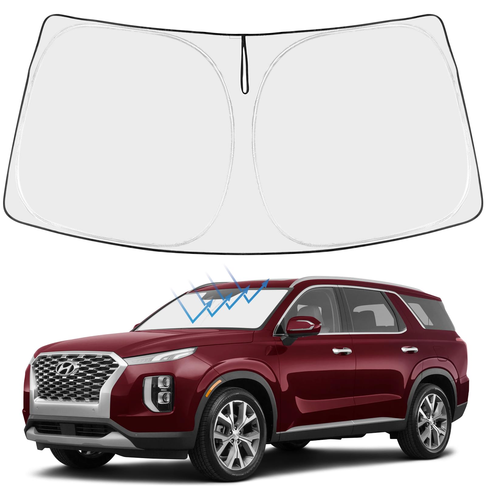 Proadsy 2025 Upgrade Windshield Sun Shade Custom Fit Hyundai Palisade 2020-2024 2025 4-Layer Foldable Front Sunshade Protector S
