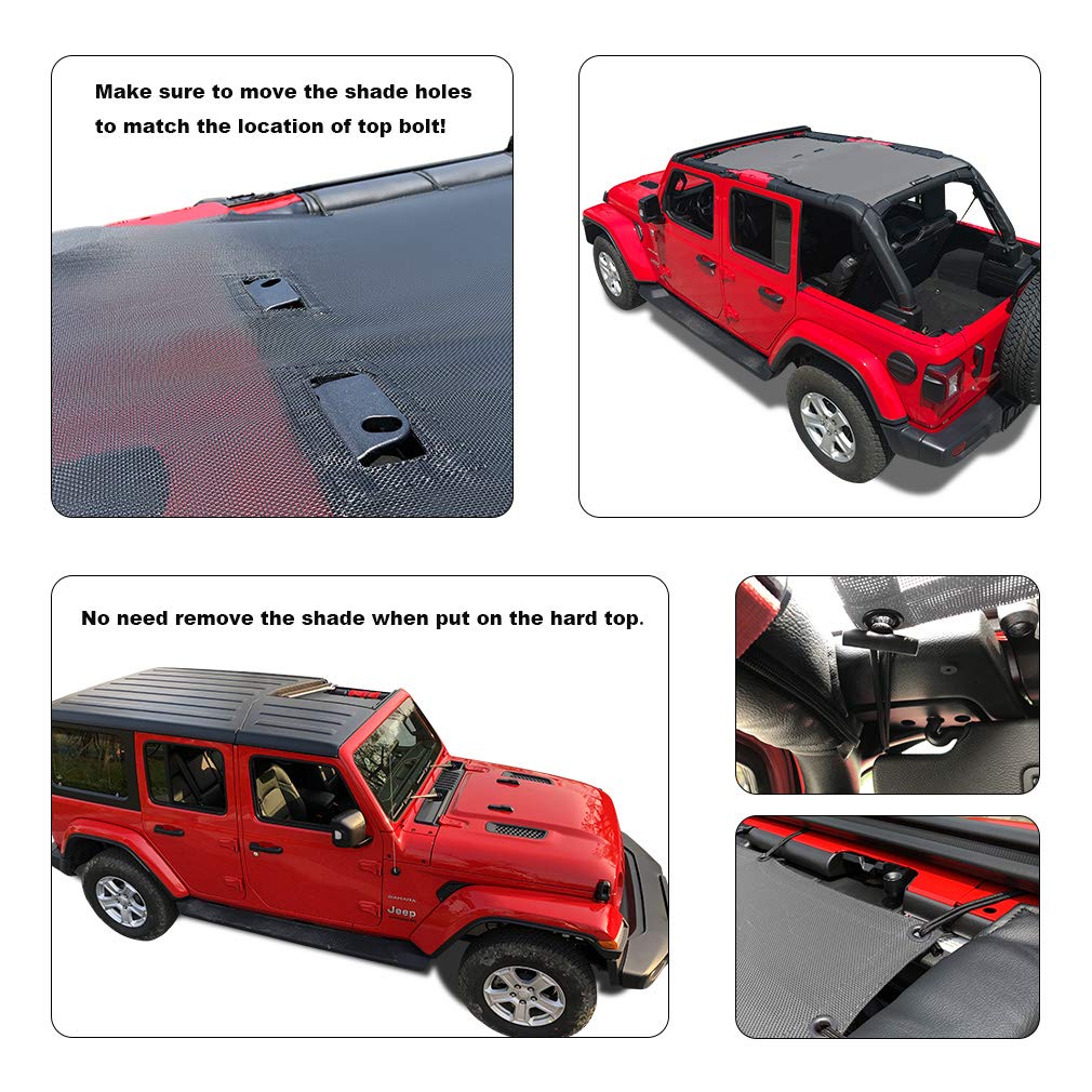 Shadeidea Sun Shade Top For Jeep Wrangler Top Sunshade Jl (2018-2023) Unlimited 4 Door Front And Rear-Gray Mesh Screen Sunshade