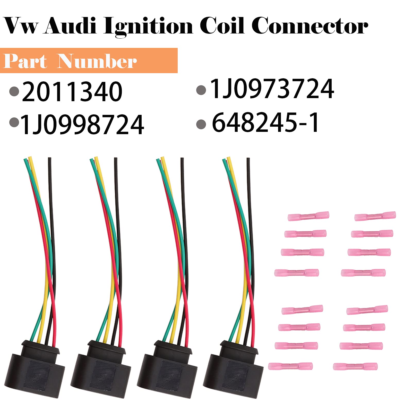 Vw Ignition Coil Connector Plug Harness Compatible with Volkswagen Vw Passat Audi A4 1.8T, 2.0T, 2.5L, 3.2L, 4.2L 4 Pack Vw Igni