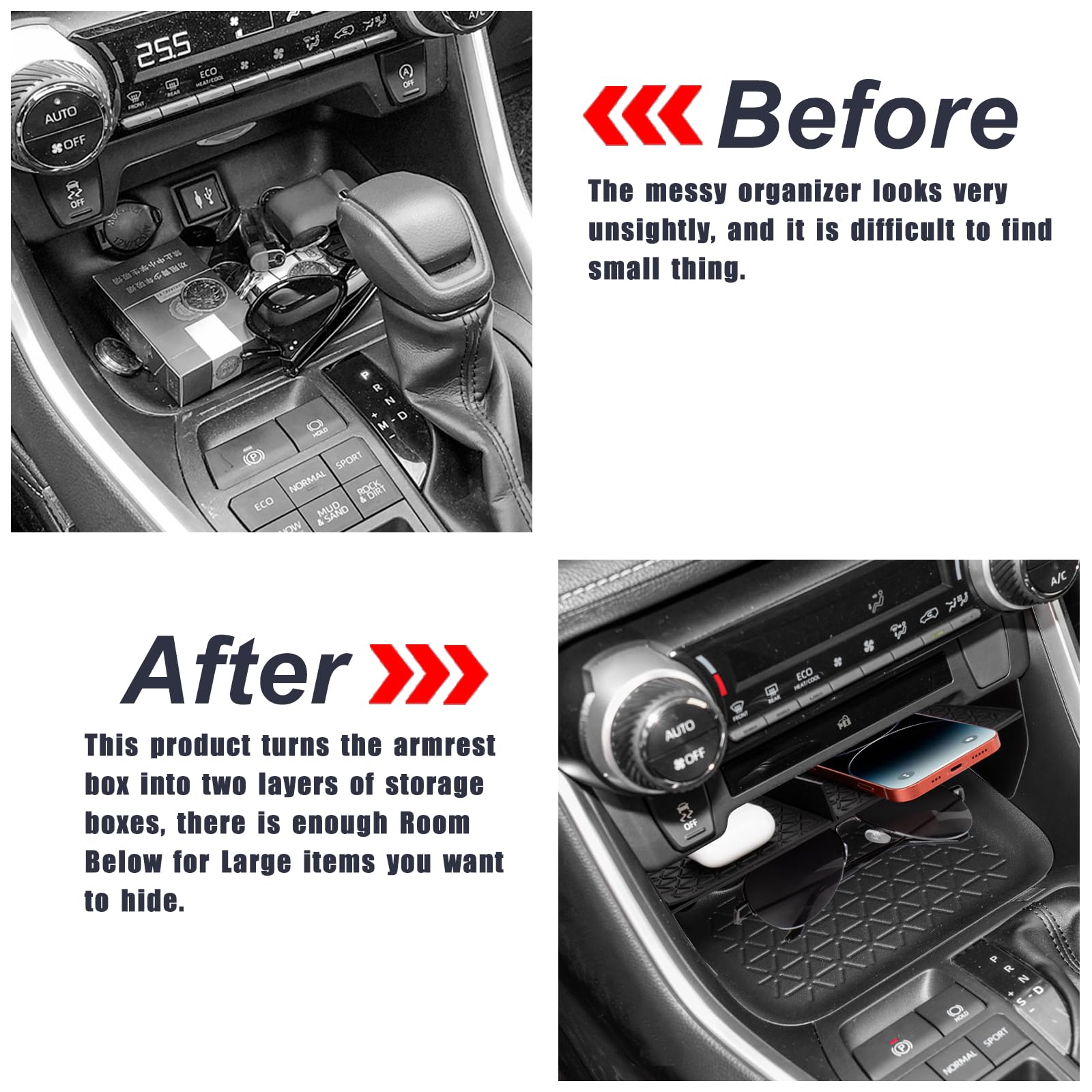 Neepiar Center Console Organizer Compatible With Toyota Rav4 2024 2023-2019 Gear Shift Storage Tray Insert Divider Slot Box Seco