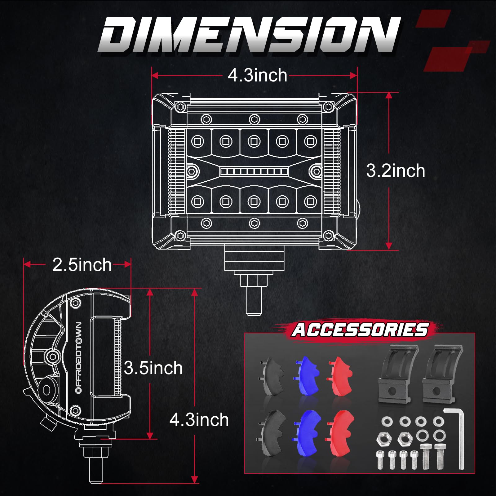 Offroadtown 2Pcs 4 Inch Led Pods Side Shooter Ditch Lights Spot Flood Combo Led Light Bar Fog Pod Work Offroad Driving Bumper Li