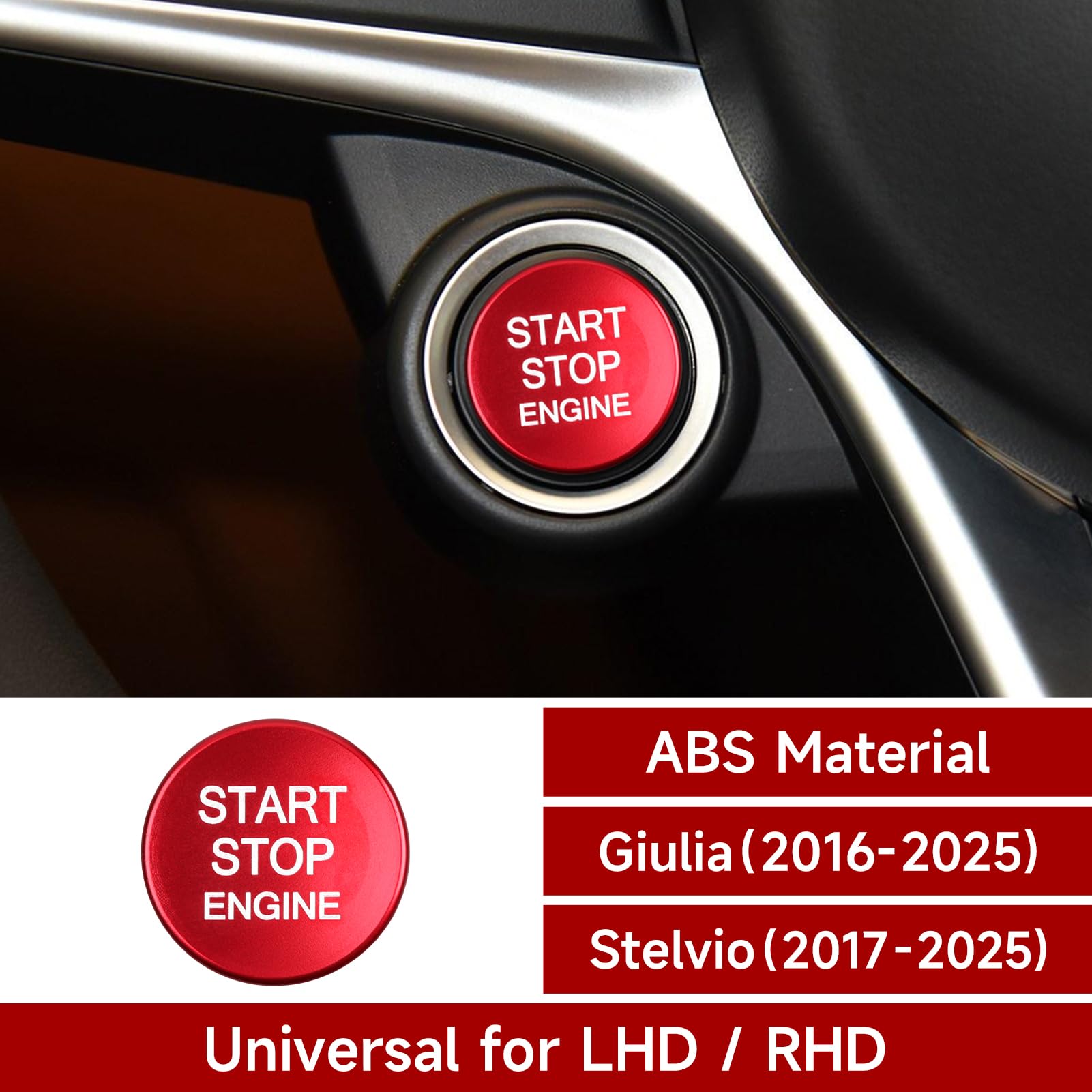 HENGYUESHANG Car Engine Start Stop Button Cover Sticker Trim for Alfa Romeo Giulia Stelvio 2016-2023 - Engine Start Stop Décor