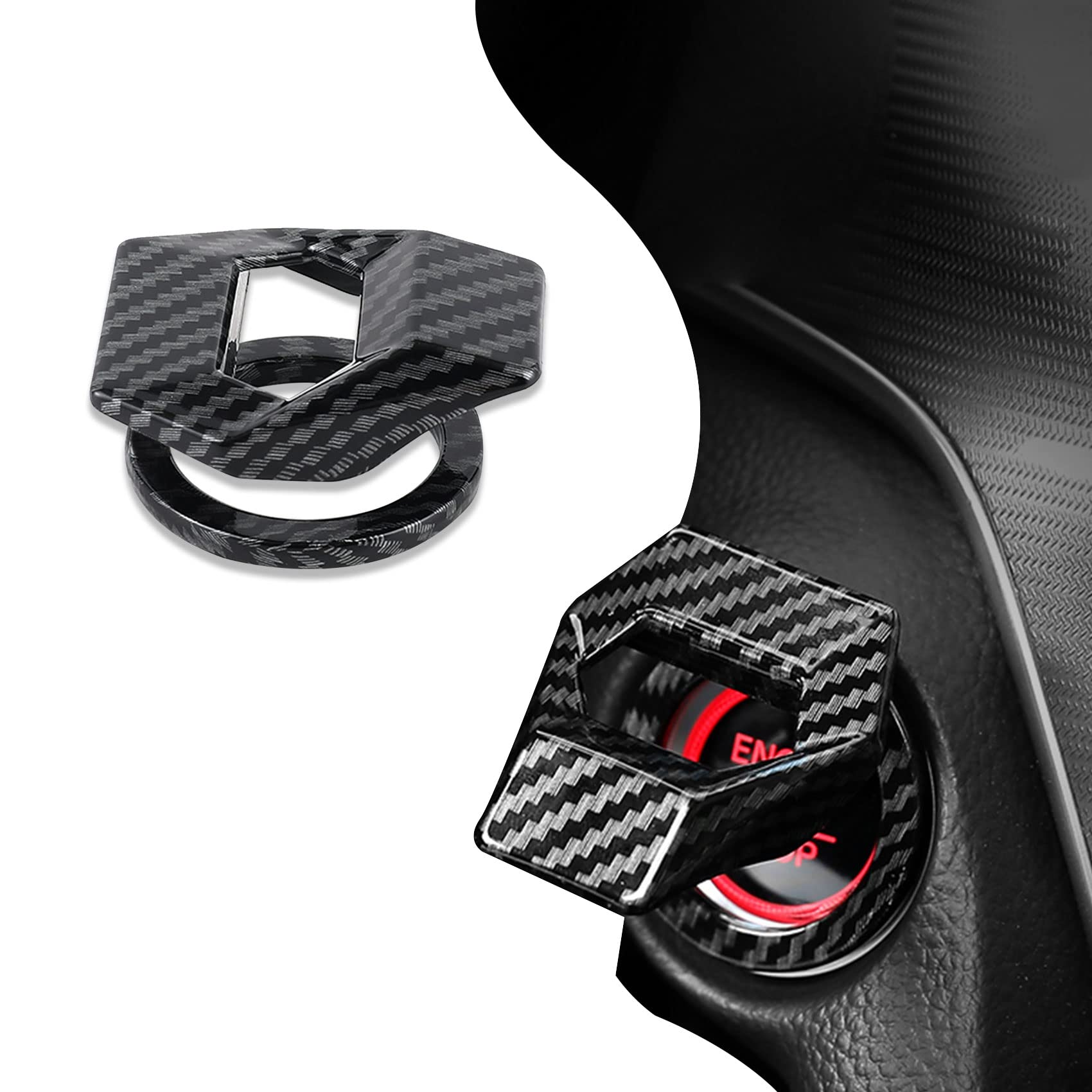 Universal Engine Start/Stop Button Cover - Zinc Alloy Trim, Push to Start Button Control, Fit Most Car Interior (Carbon Fiber)