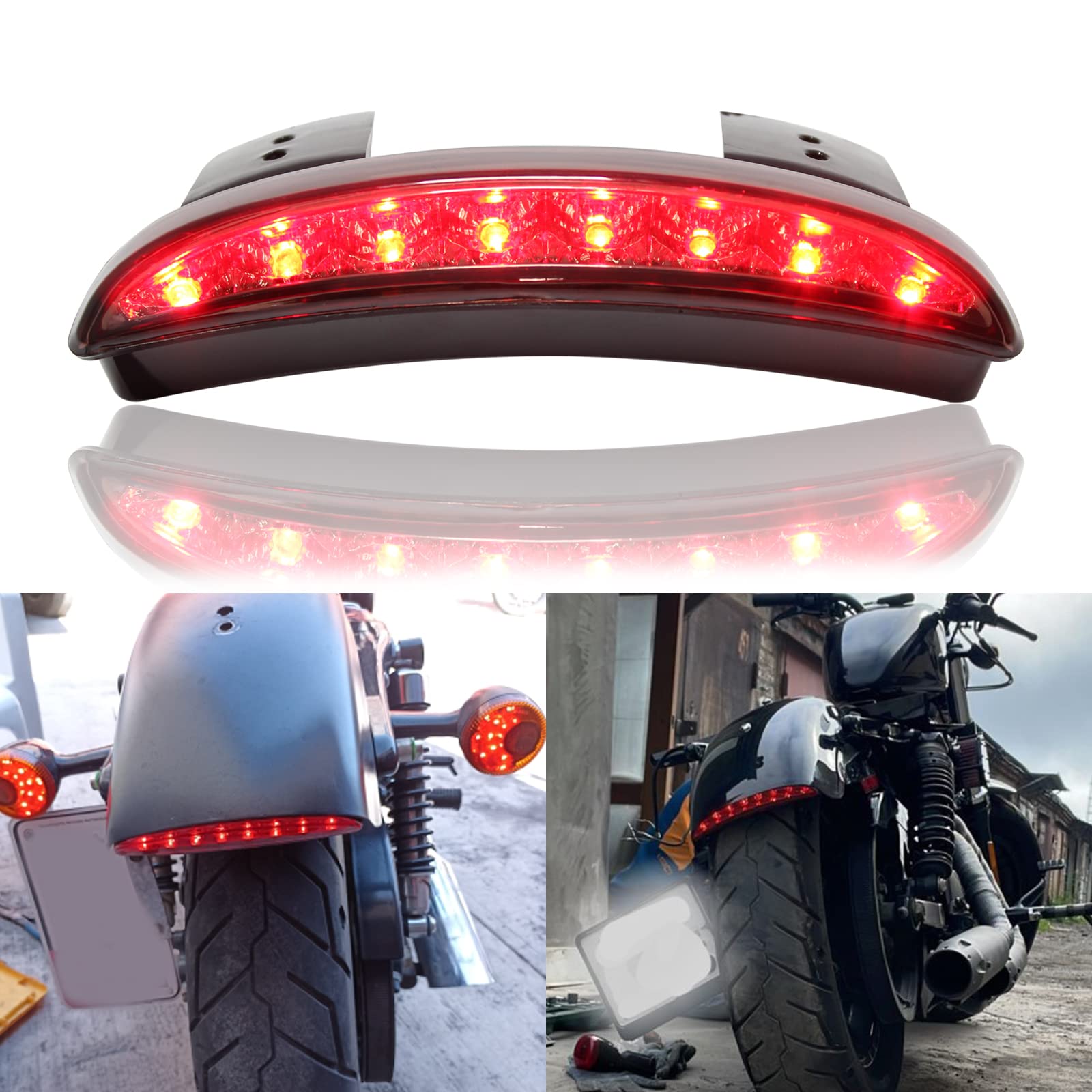 MISS MOLY Red Led Motorcycle Turn Signals Tail Light Cafe Racer Rear Fender Edge Brake