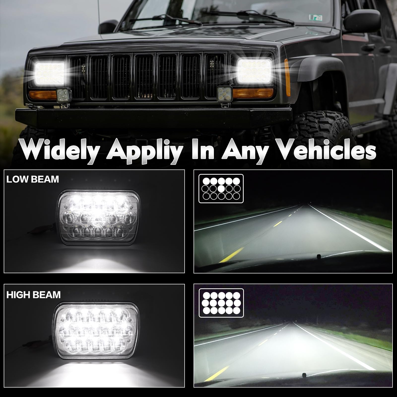 Aaiwa 2PCS Led Headlights 5x7 45W Sealed Beam Headlight Hi/Low Rectangle Headlight Compatible with Chevy Express 1500 2500 3500