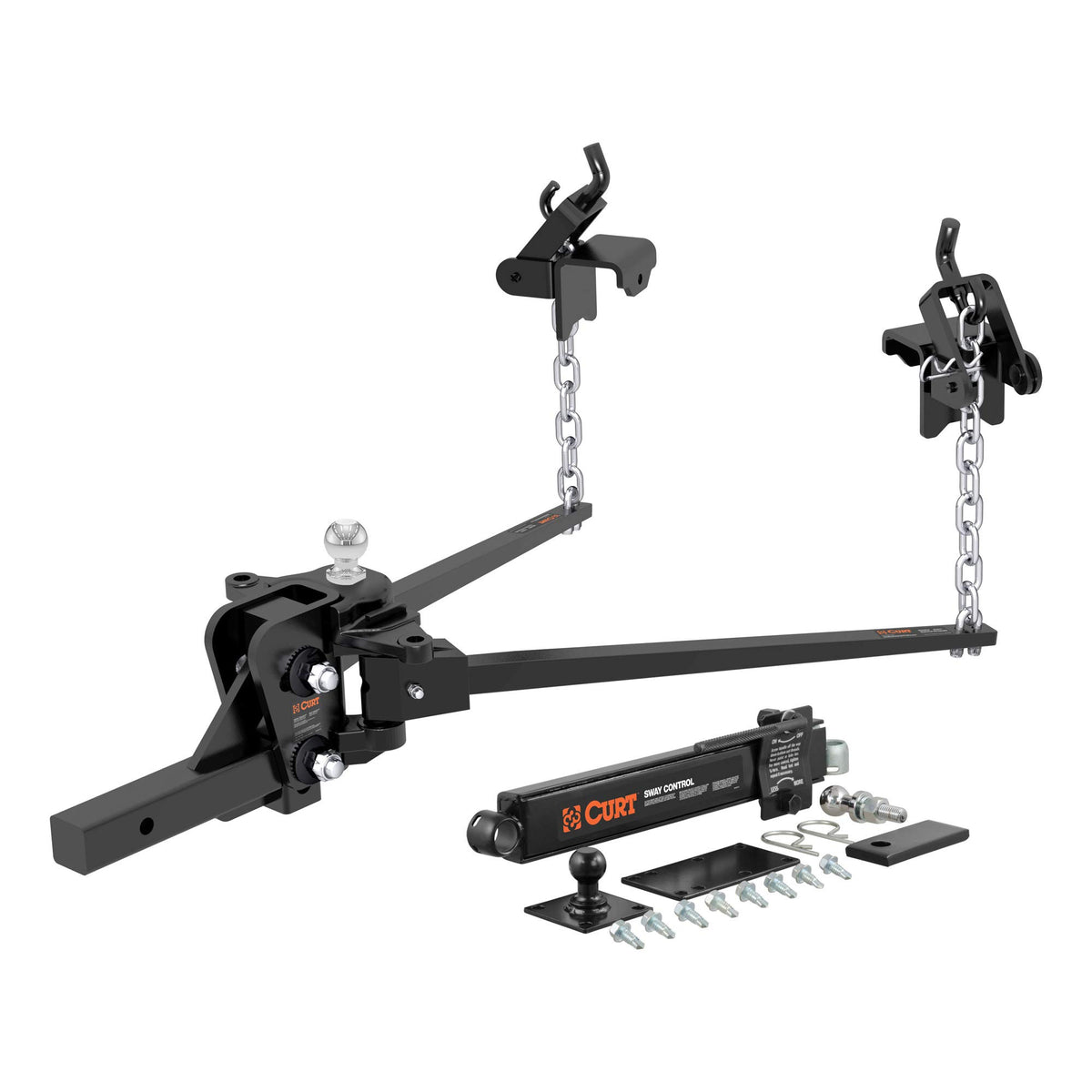 Curt 17422 Short Trunnion Bar Weight Distribution Hitch With Sway Control, Up To 15K, 2-In Shank, 2-5/16-Inch Ball , Black