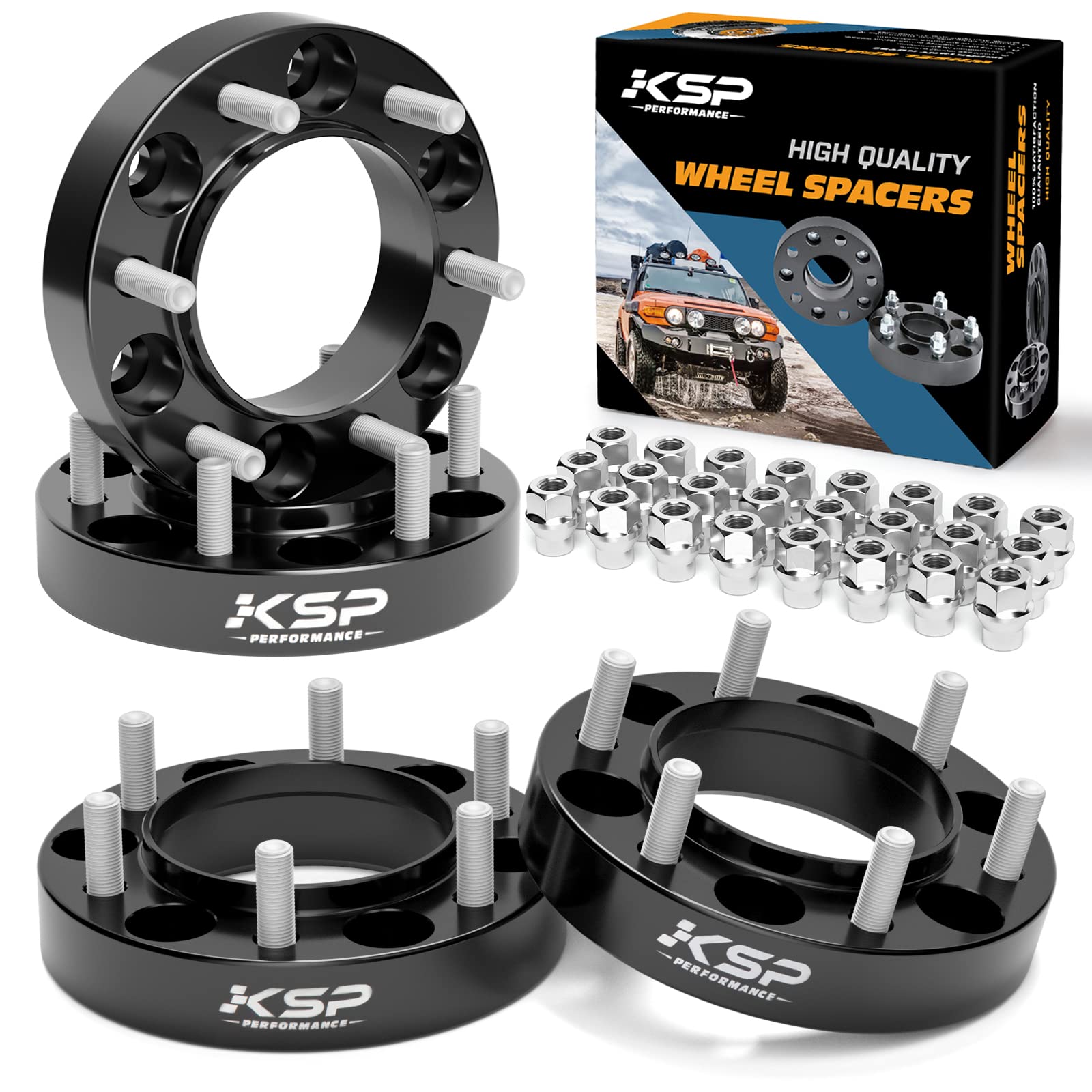 KSP PERFORMANCE 1.25" Wheel Spacers 6x5.5 Hub Centric Aluminum Black 4Pc Set for 4Runner Tacoma Tundra FJ Cruiser Sequoia