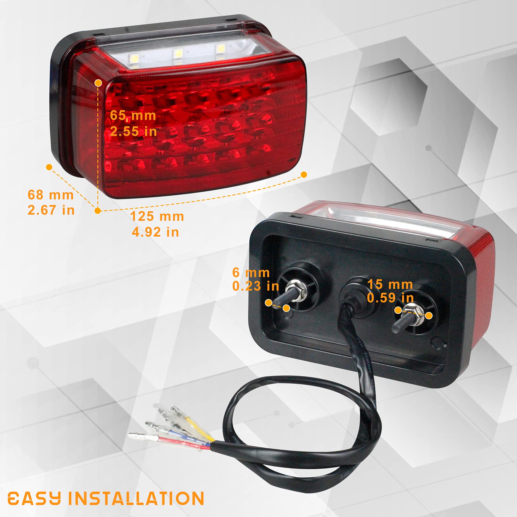 Quasco Led Tail Light Red Lens Atv Taillight Brake Lights Compatible With Yamaha Grizzly Big Bear Bruin Kodiak Wolverine Rhino Viking, Replacement For 5Km-84710-01-00