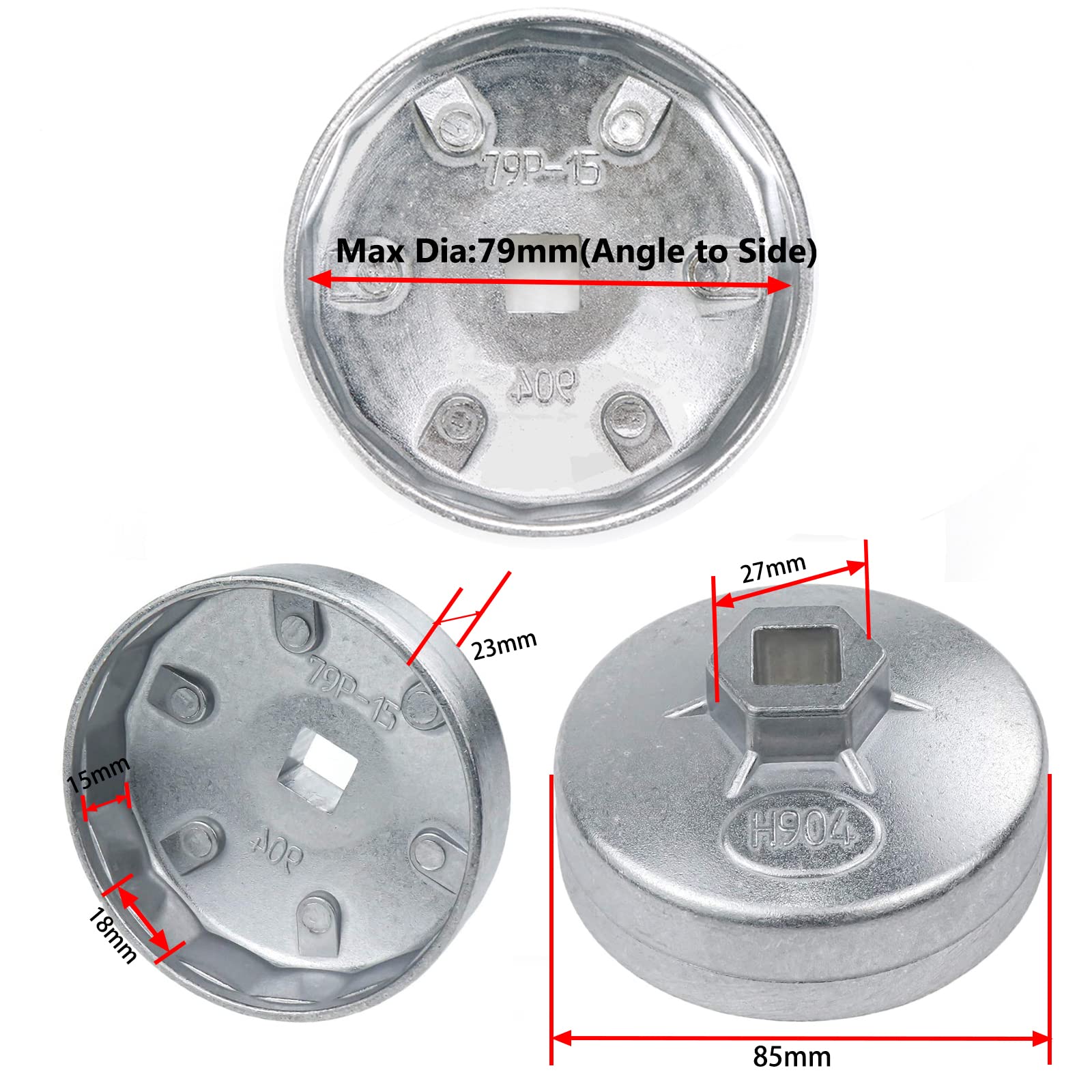 Rannb Oil Filter Wrench Model 904 Cap Type Filter Socket Car Remover Tool 15 Flutes - Max Inner 79Mm Dia