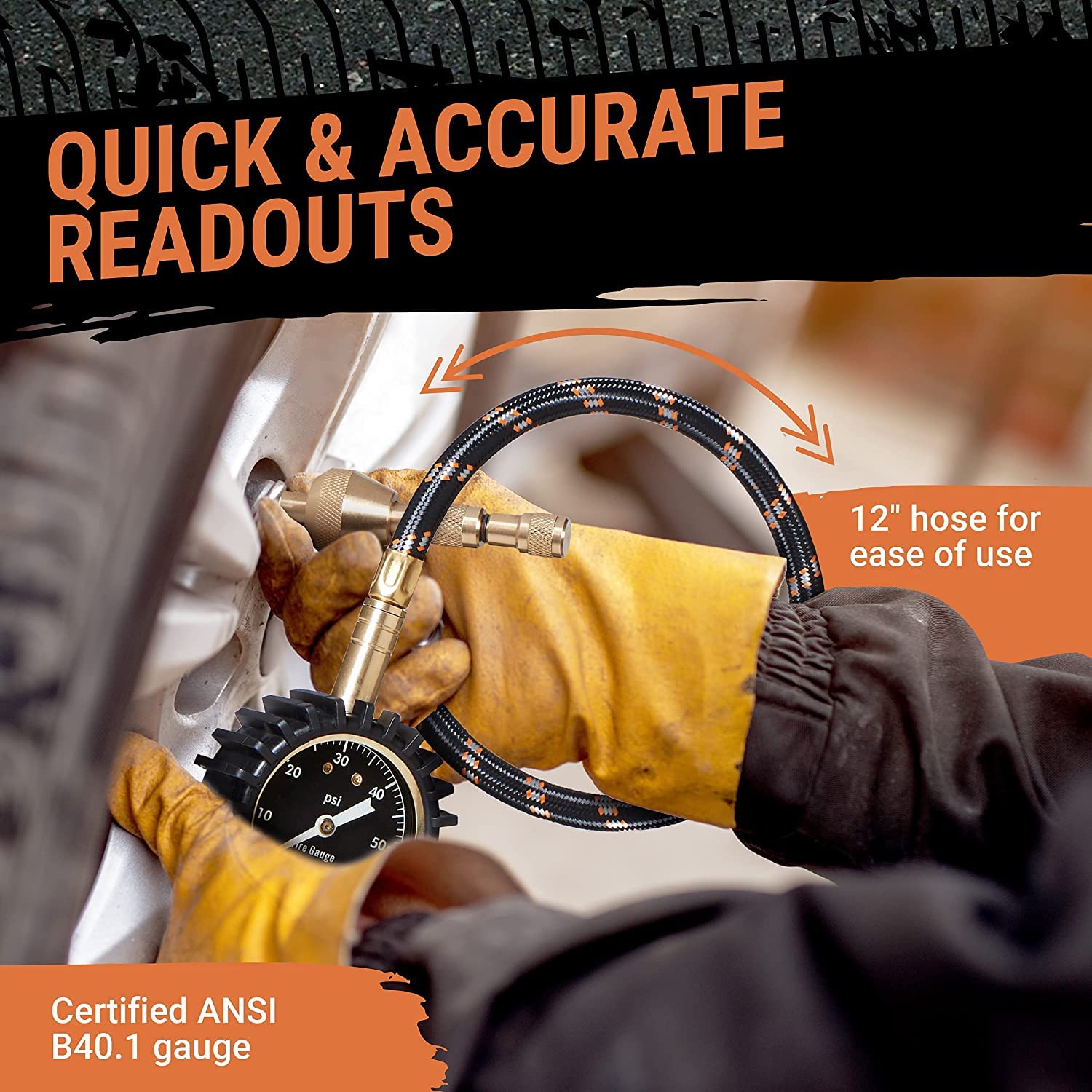 Grit Performance Tire Pressure Gauge (0-60 Psi) Heavy Duty, With Custom Foam Case, Chrome Caps & Valve Core Repair Tool, Rapid Air Pressure Gauge, Tire Deflators Offroad Accessories, 4X4 Tires