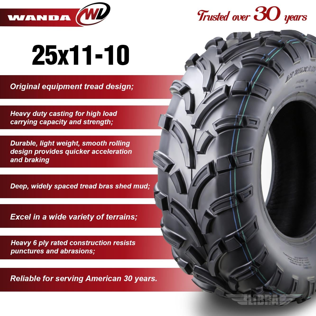 Wanda Utv Atv Tires 25X11-10 25X11X10 275/65-10 /6Pr Lit Mud P373 Set 2-10428