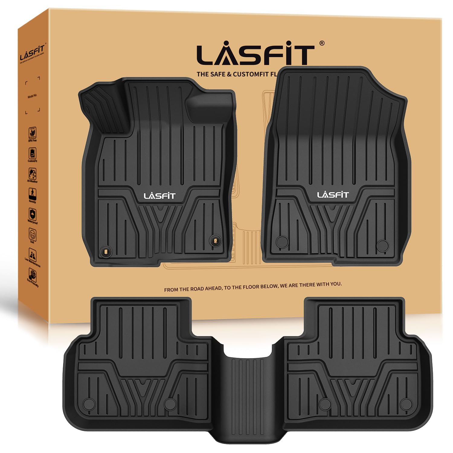 Lasfit Floor Mats For Honda Civic 2022-2025 (Fits Rear Seats With Or Without Usb Ports) | For Acura Integra 2023-2025, All Weath