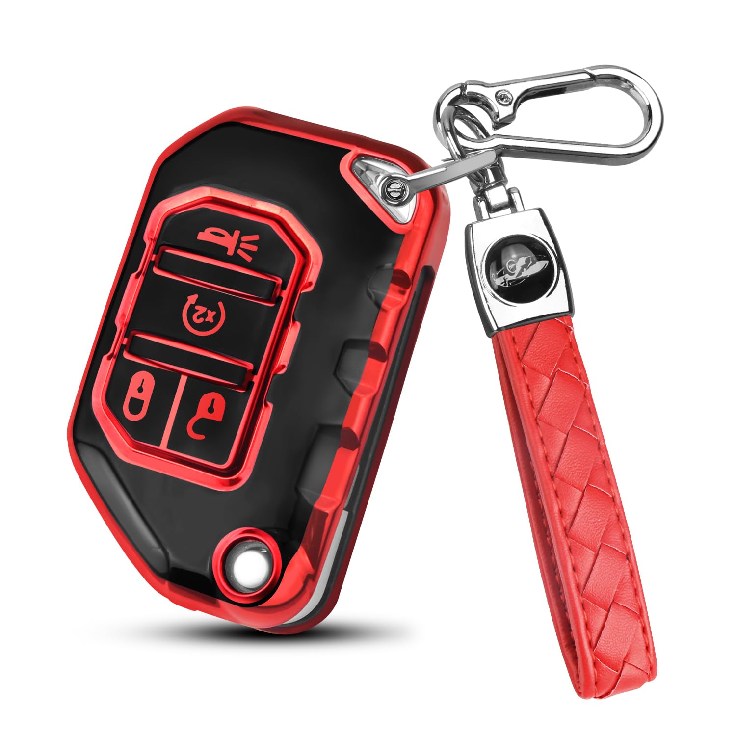 QBUC for Jeep Key Fob Cover with Keychain Compatible with Jeep Wrangler JLU JL Gladiator Rubicon JT Car Flip Key (red)