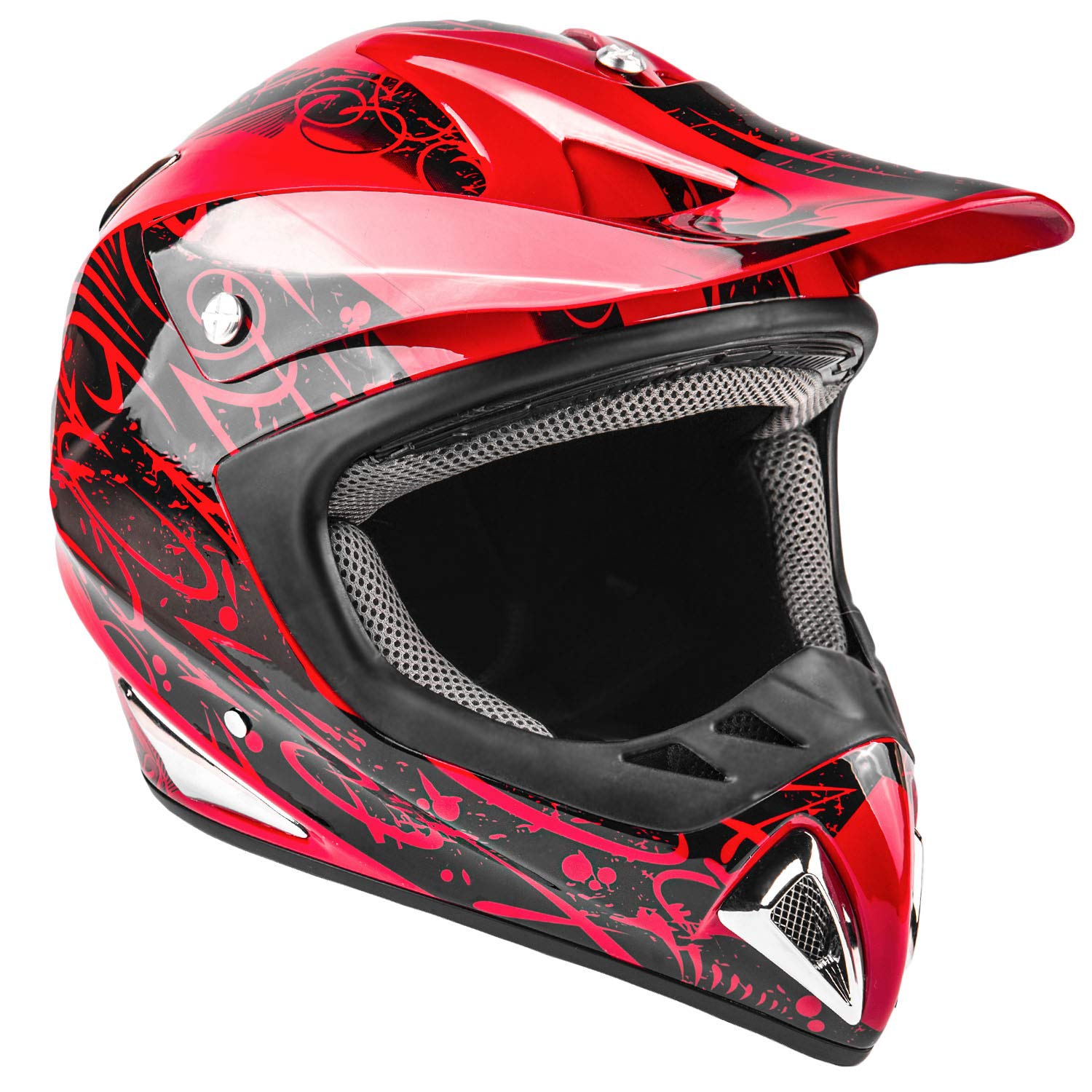 Typhoon Adult Atv Mx Helmet Goggles Gloves Gear Combo Black Red ( Xxl )