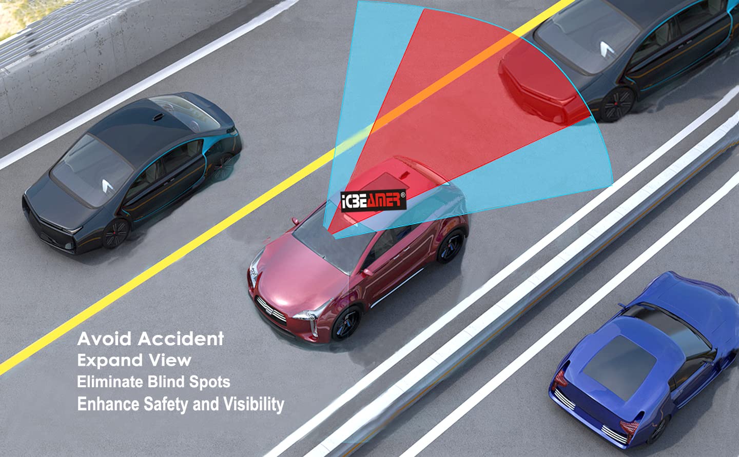 Icbeamer 9.4'' 240Mm Easy Clip On Universal Fit Wide Angle Panoramic Auto Interior Rearview Mirror ''Flat Clear Surface''