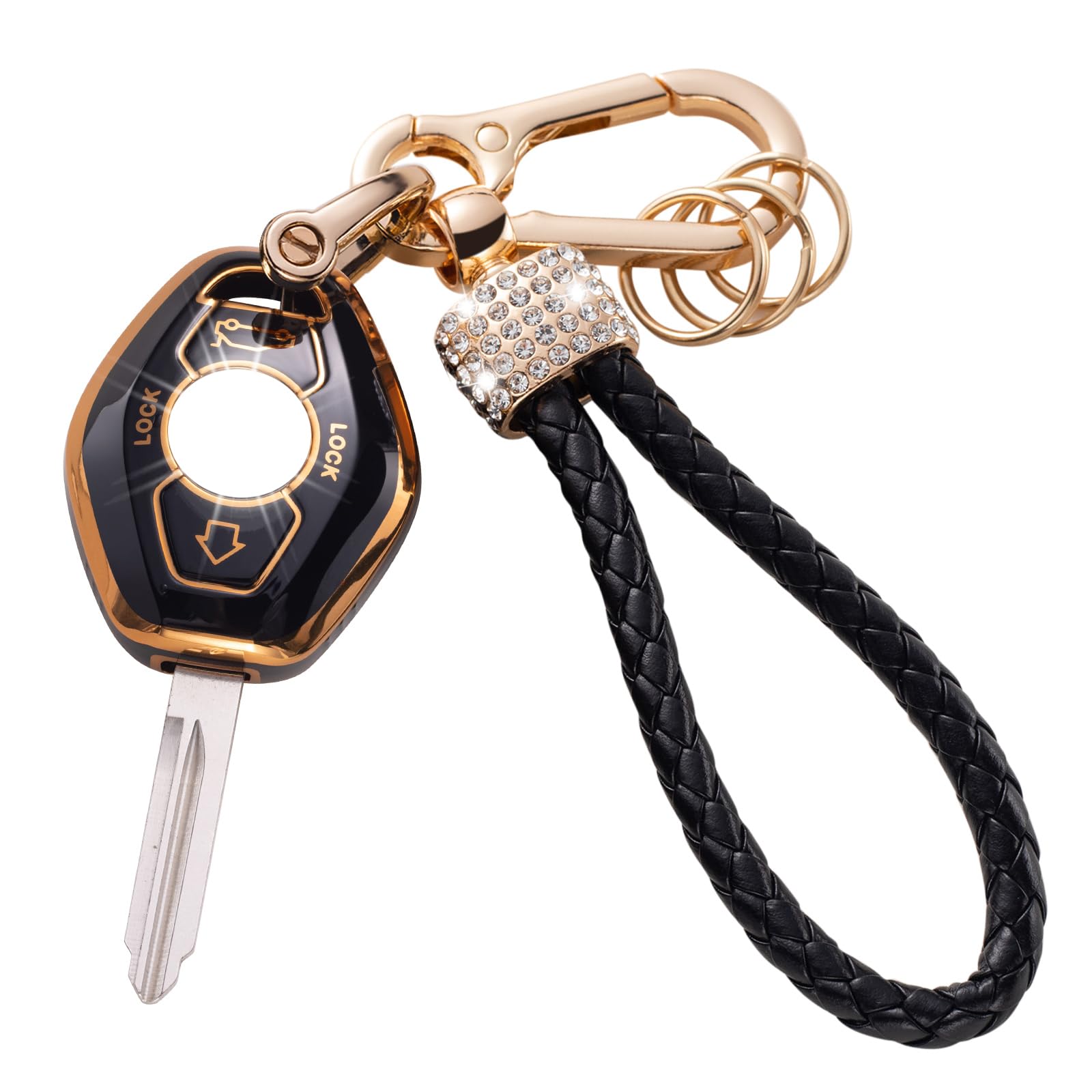 Gematay For Bmw Key Fob Cover With Keychain Lanyard, Soft Tpu Key Fob Protector Shell Compatible With Bmw 3 5 7 Series M3 M5 M6