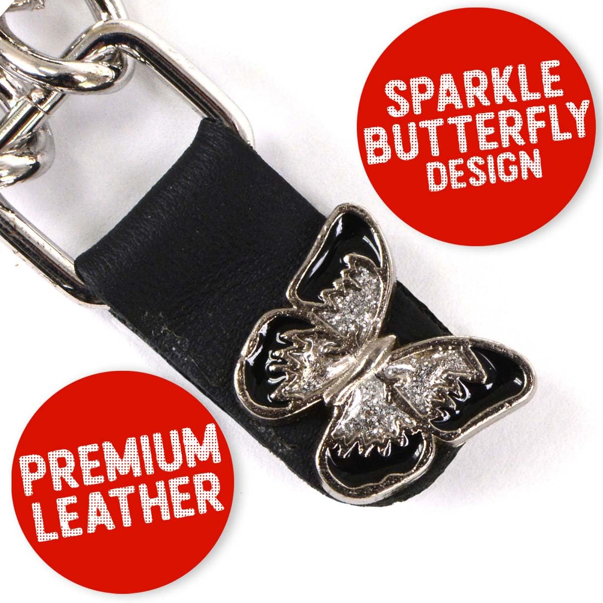 Milwaukee Leather 4 Sparkle Butterfly Ribbon Vest Extender - Double Chrome Chains, Genuine Leather, MLA6022SET