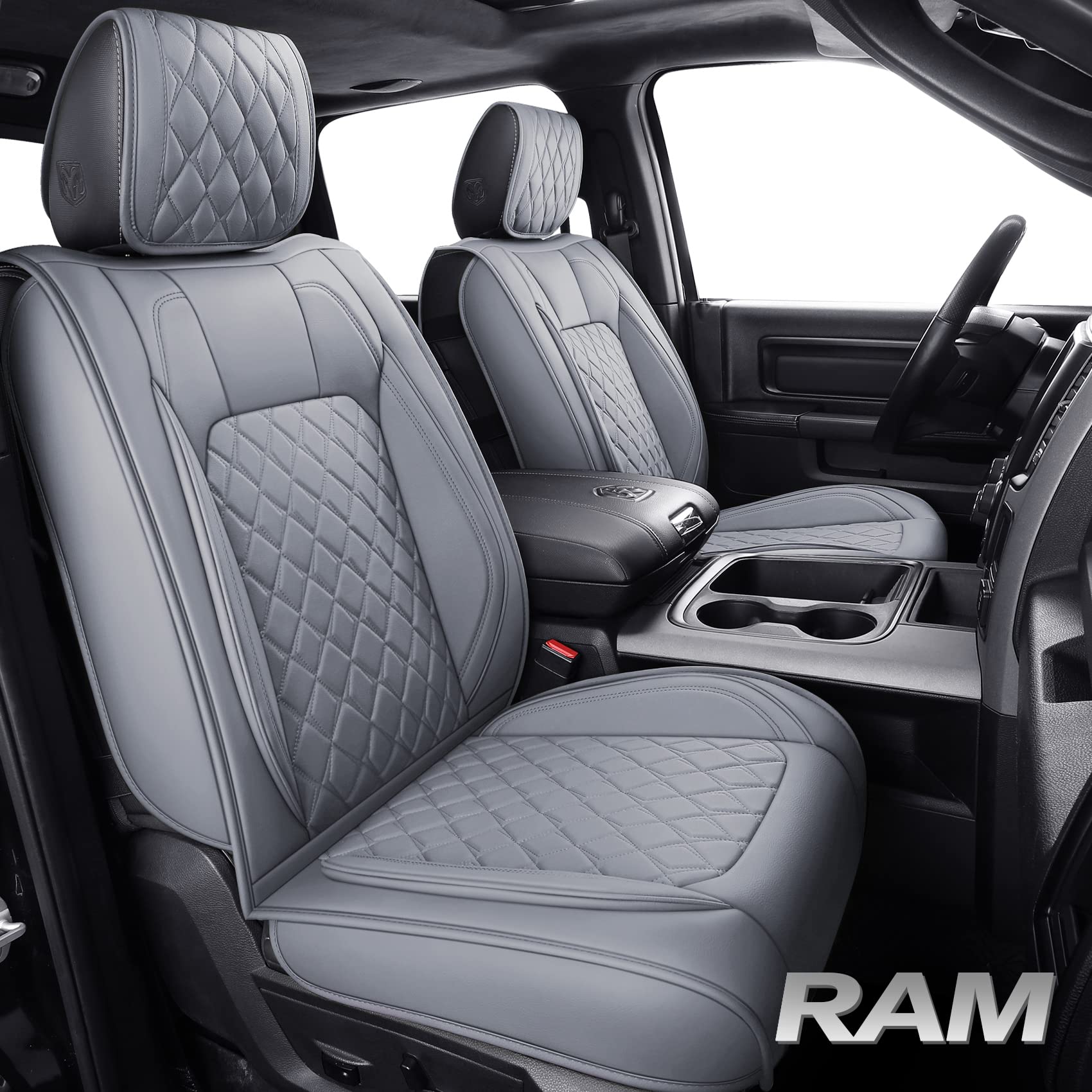 Aierxuan Dodge Ram Car Seat Covers Custom Fit 2009-2023 1500, 2010-2023 2500/3500 Laramie Big Horn Longhorn Crew Quad Regular Cab Waterproof Leather Truck Pickup Cushions (Full Set/Grey)