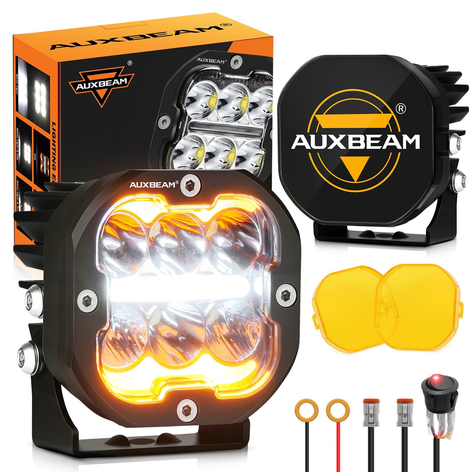 Auxbeam Xp-Ultra Series 3Inch 84W Led Pods, Drl & Turn Signal Multi Modes Amber White Led Light Bar, 9600Lm Spot Flood Combo Dit
