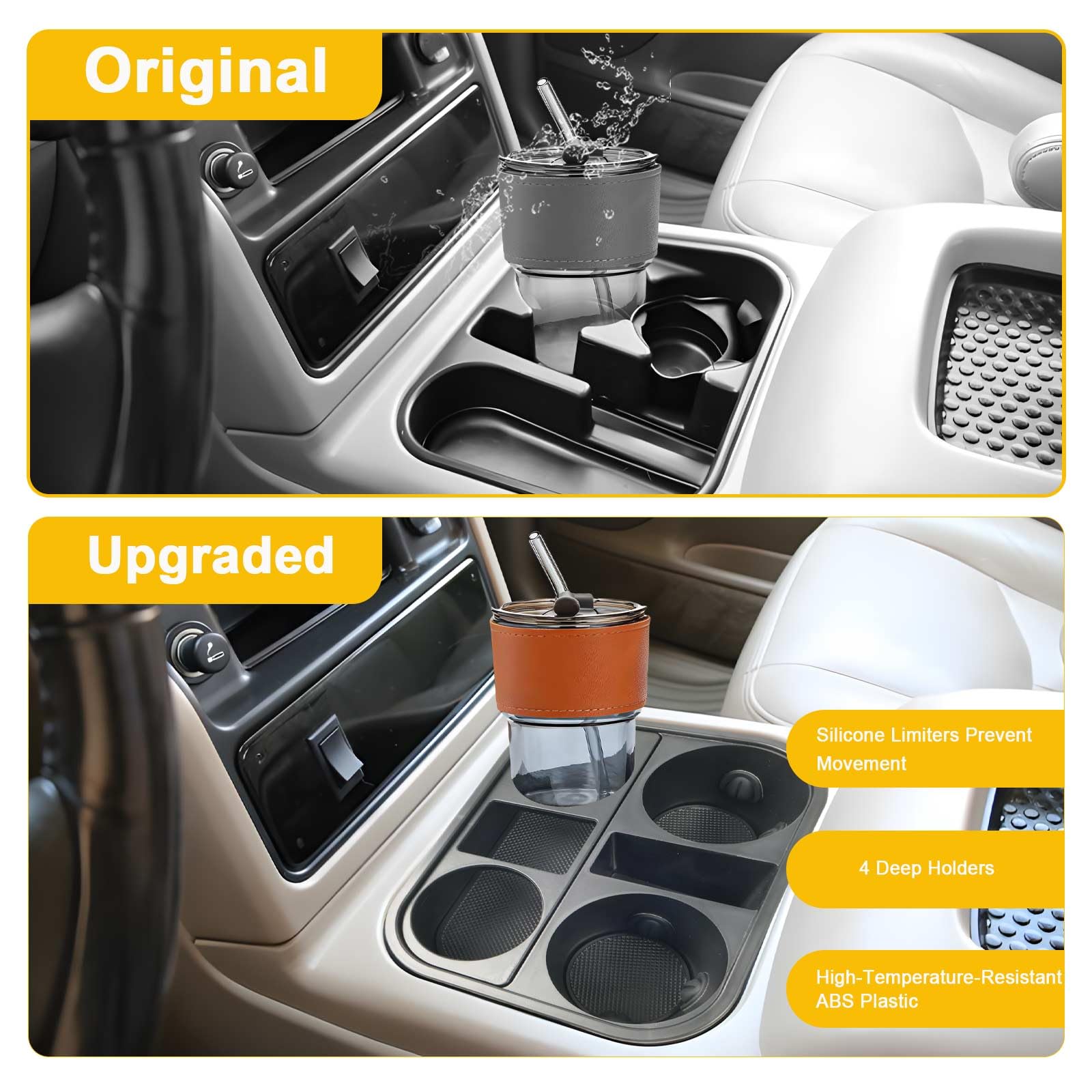 Upgraded Center Console Cup Holder (Not 3D Print) Compatible with Chevrolet Silverado 1500/2500/3500 Avalanche Suburban Tahoe GM
