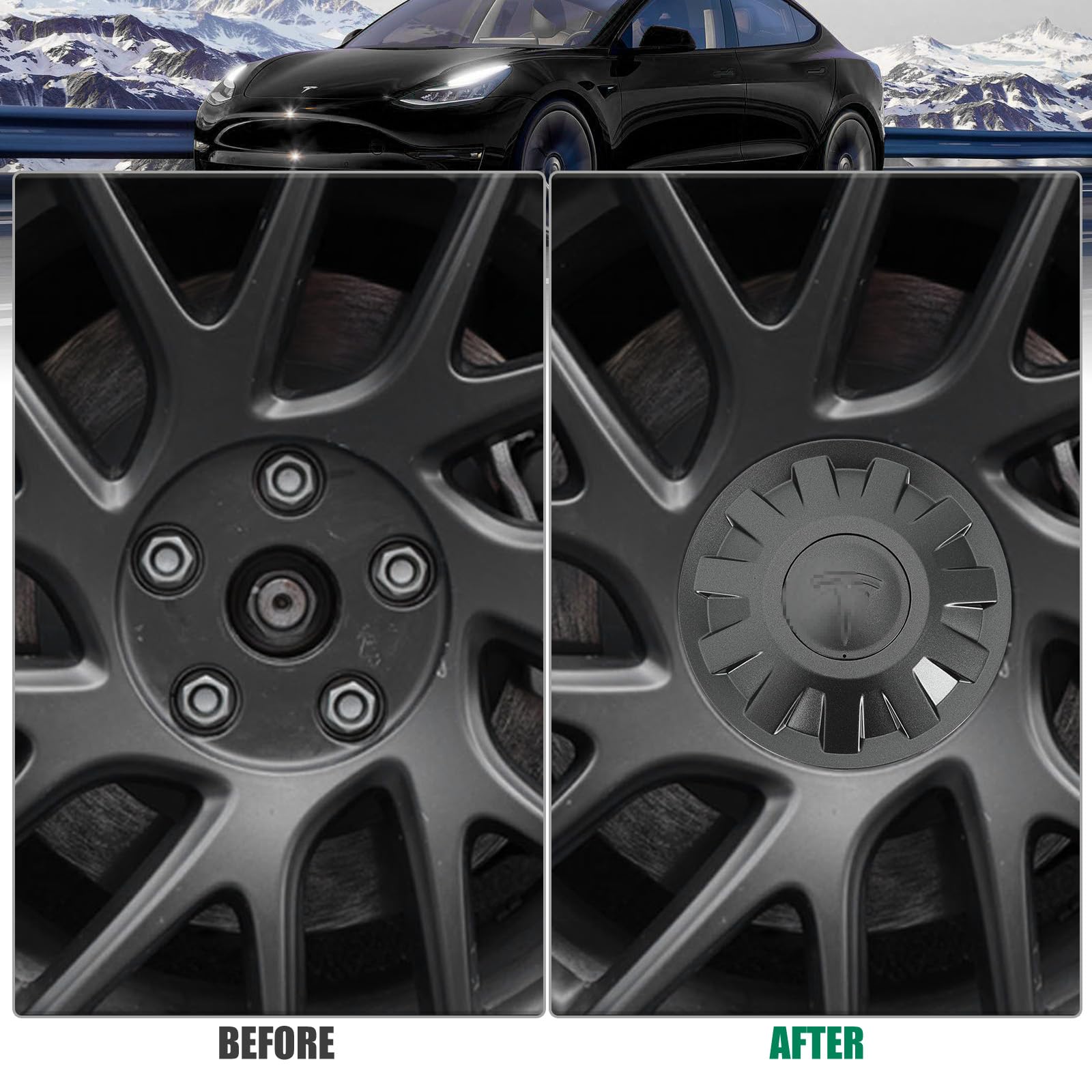 Roccs 4 Pack Wheel Center Cap For Model 3 2024 Highland Wheel Hub Cover Wheel Center Cap Kit Model 3 Center Replacement Exterior