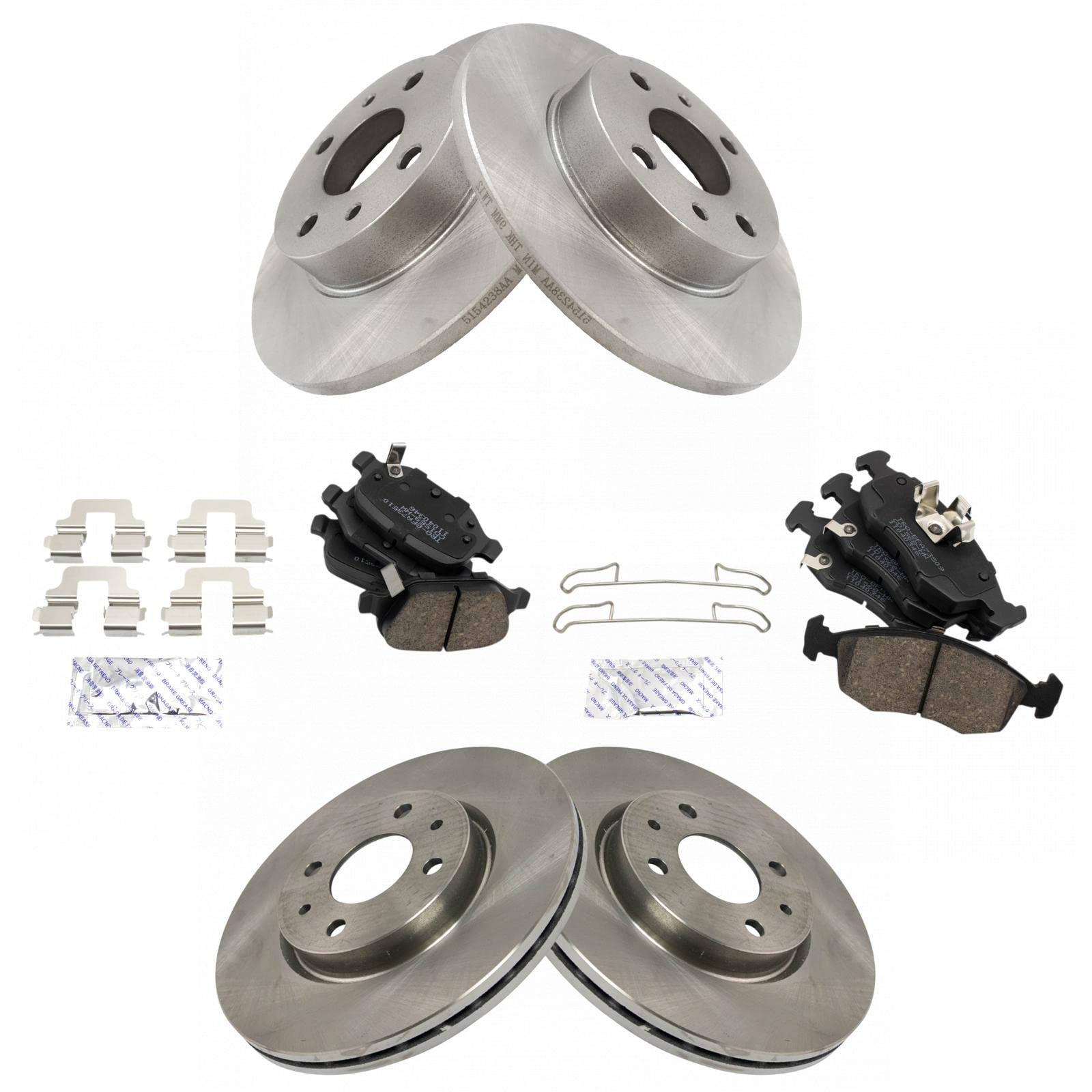 Trq Front And Rear Brake Pad & Rotor Kit Brake Pads Brake Rotor Ceramic Solid Compatible With 2012-2017 Fiat 500