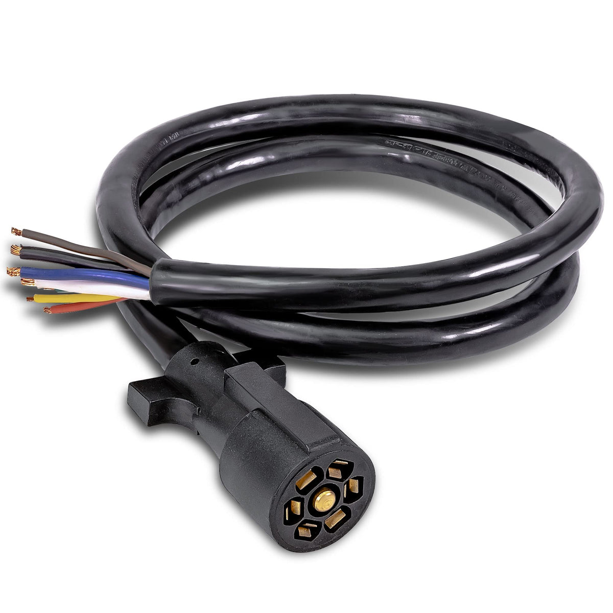 True Mods 8Ft 7-Way Trailer Plug Cord Wiring Harness [7-Pin Trailer Wire Cable] [Brake & Light Control] [10-14Awg] 7 Prong Trail