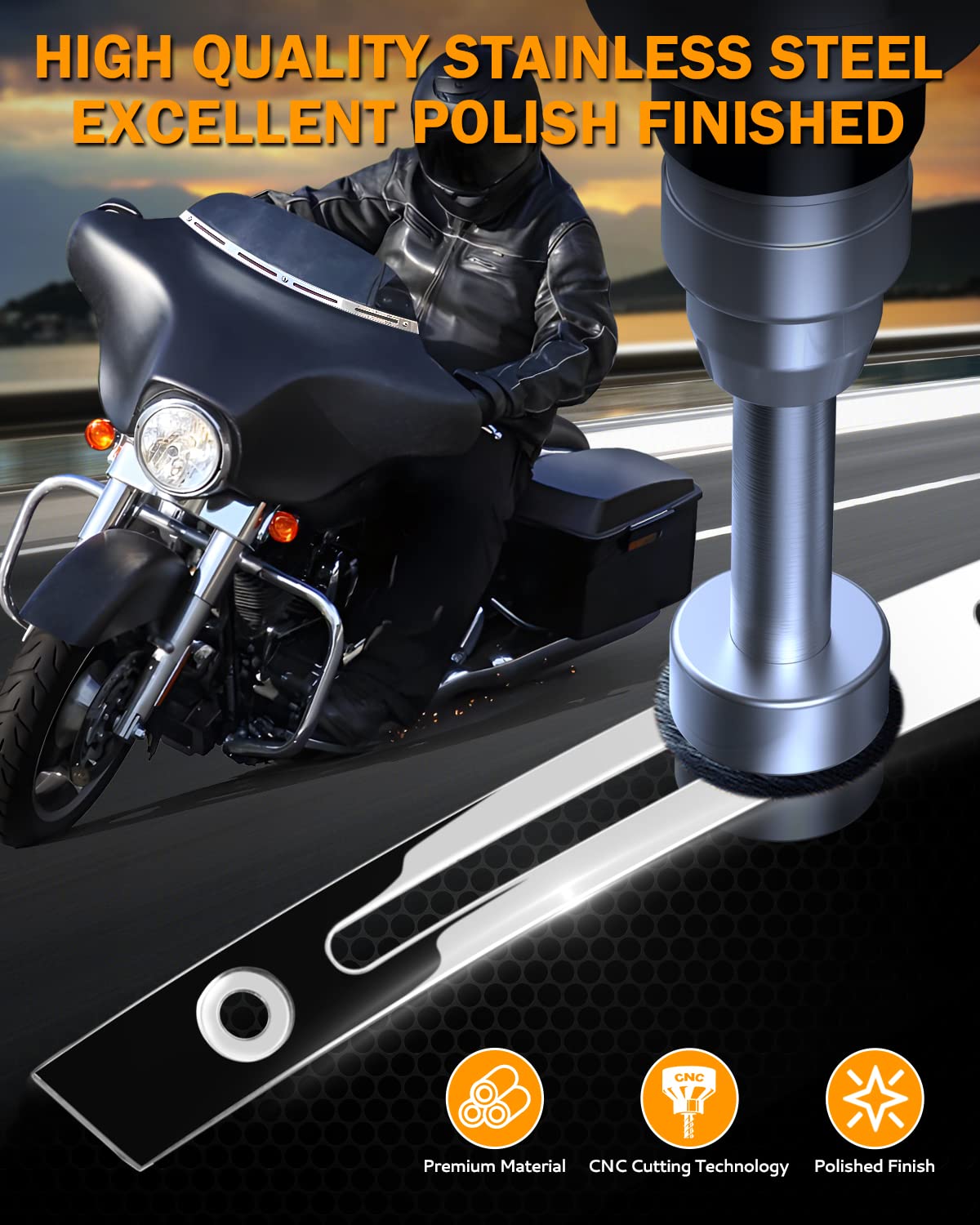 Pbymt Polished Stainless Slotted Batwing Windshield Trim Chrome Compatible For Harley Tri Electra Street Glide Ultra Limited 1996-2013