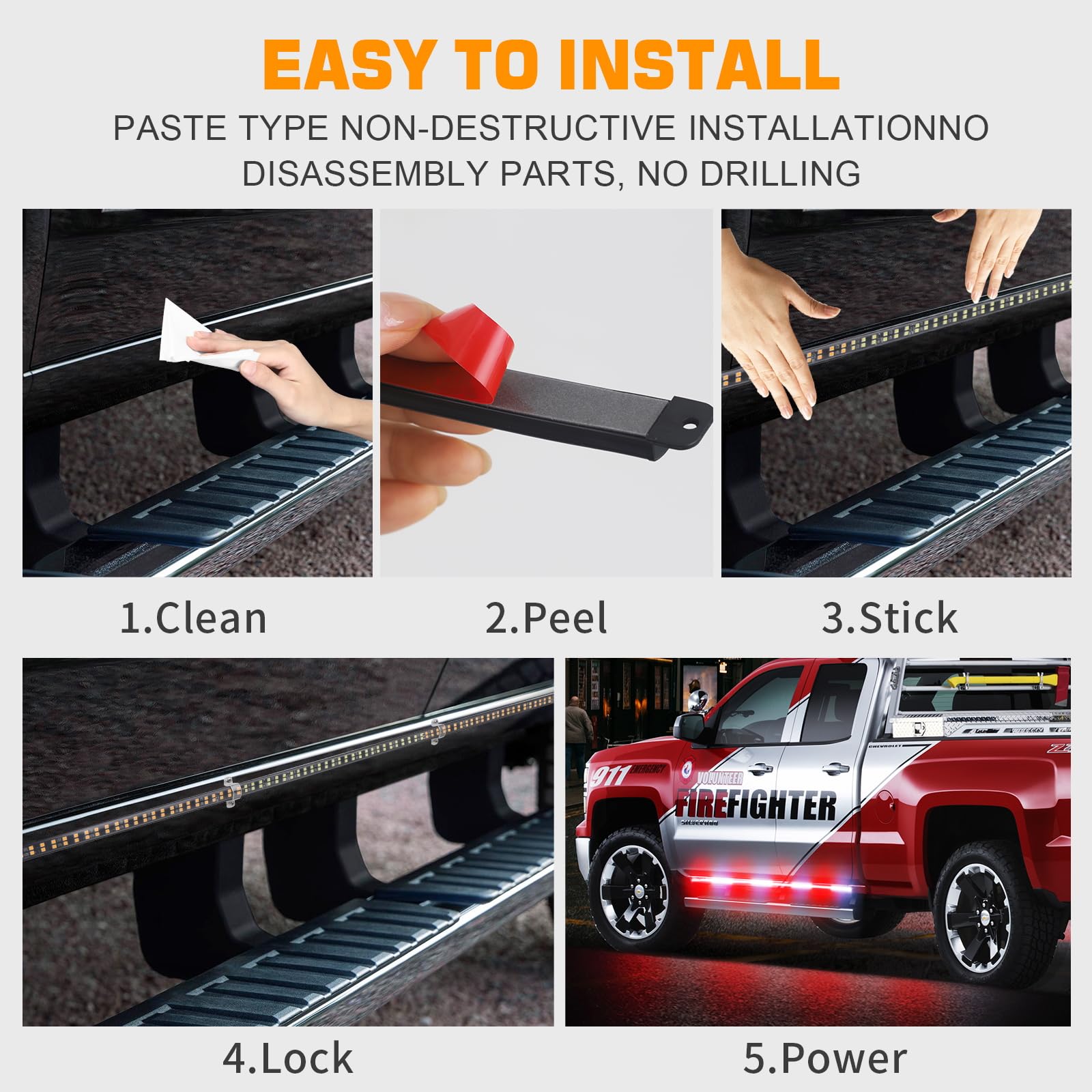 Xridonsen 2Pcs 70 Inch Truck Emergency Lights Strip 864 Led Running Board Strobe Lights Red White Firefighter Lights Flashing Warning Safety Waterproof Flexible For Vehicles Pov Fire Trucks Pickup