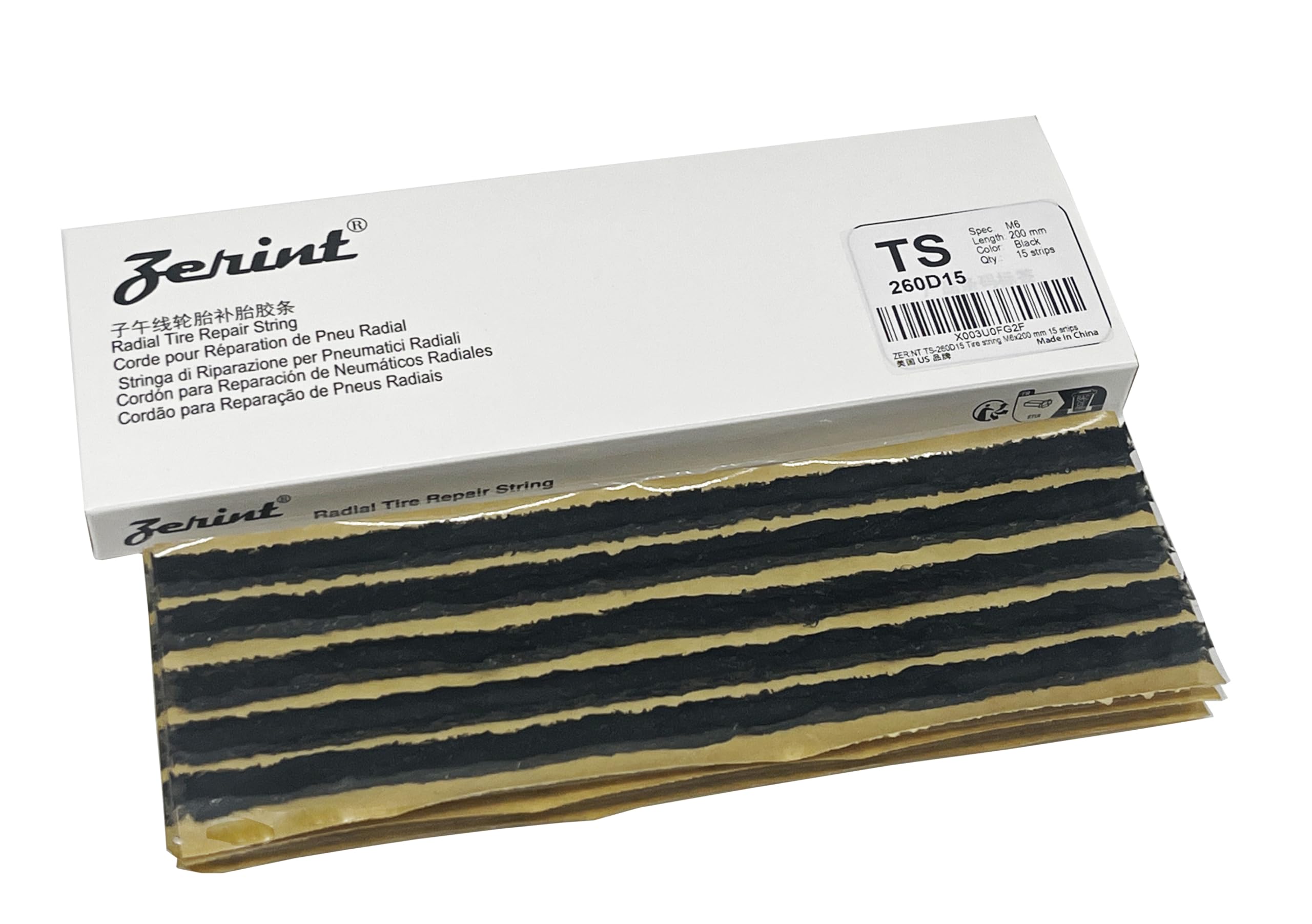 Zerint Durable Rubber Strings (1/4'' X 8'', Black 15Pcs) Tire Repair Plug Strips Kit For Tubeless Tires, Fits Car, Motorcycle, T