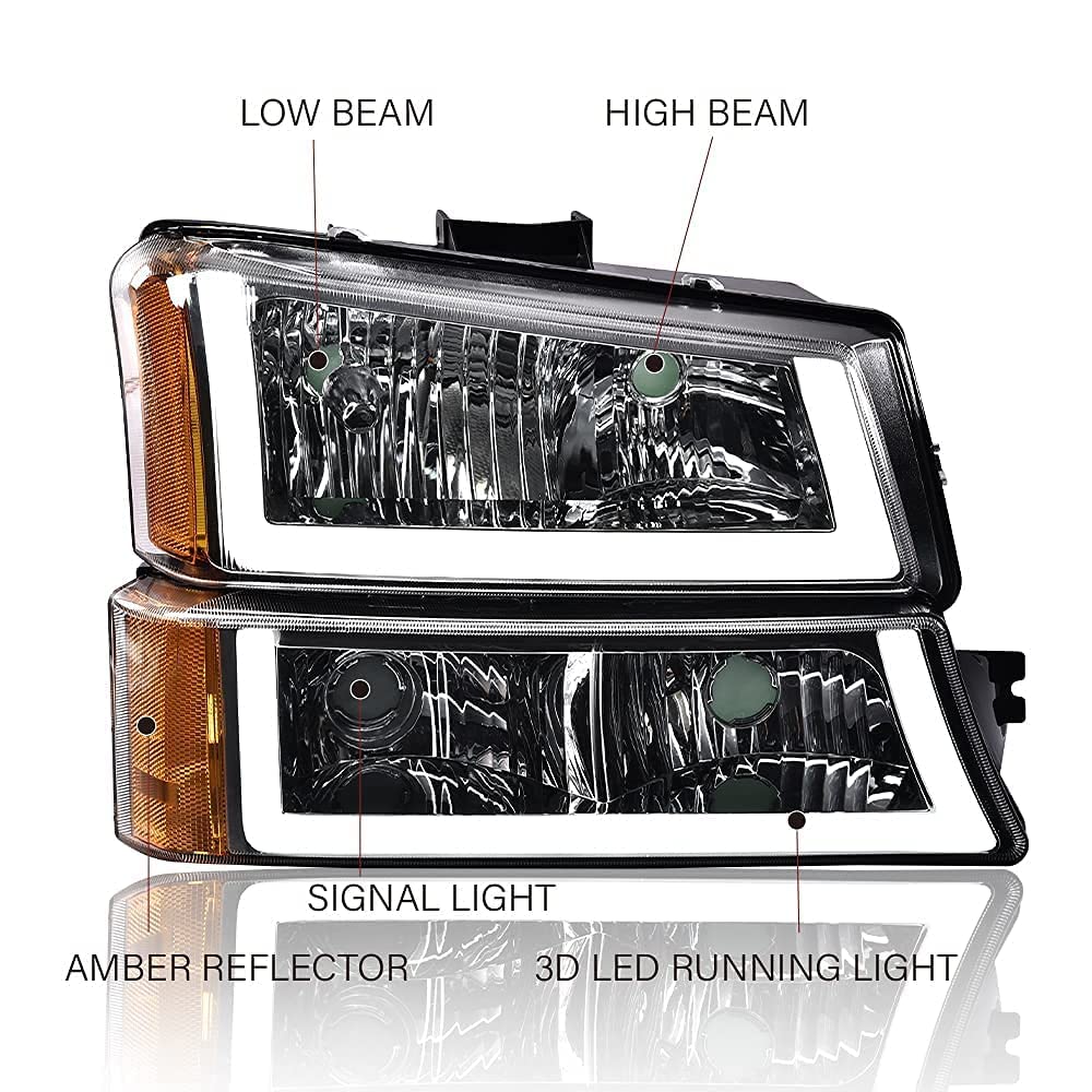 Pit66 Led Headlight Assembly Compatible With 03-06 Chevy Silverado 1500 2500 3500 Hd Model/Fit 03-06 Avalanche 1500 2500 (Fit No