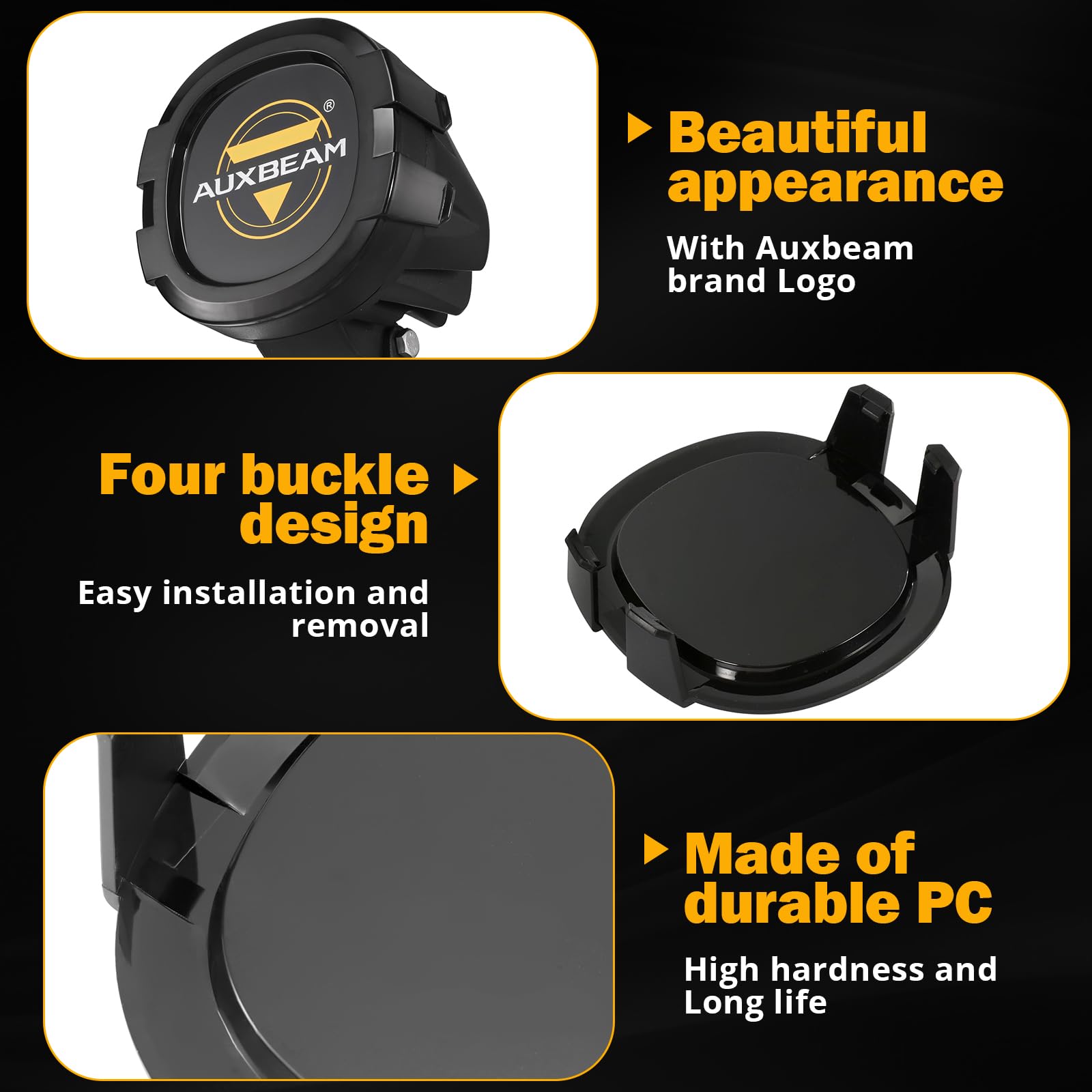 Auxbeam 4 Inch Led Pod Covers, 2Pcs Black Round Offroad Driving Work Lights Pc Protective Covers, Light Bar Lens Covers Waterpro