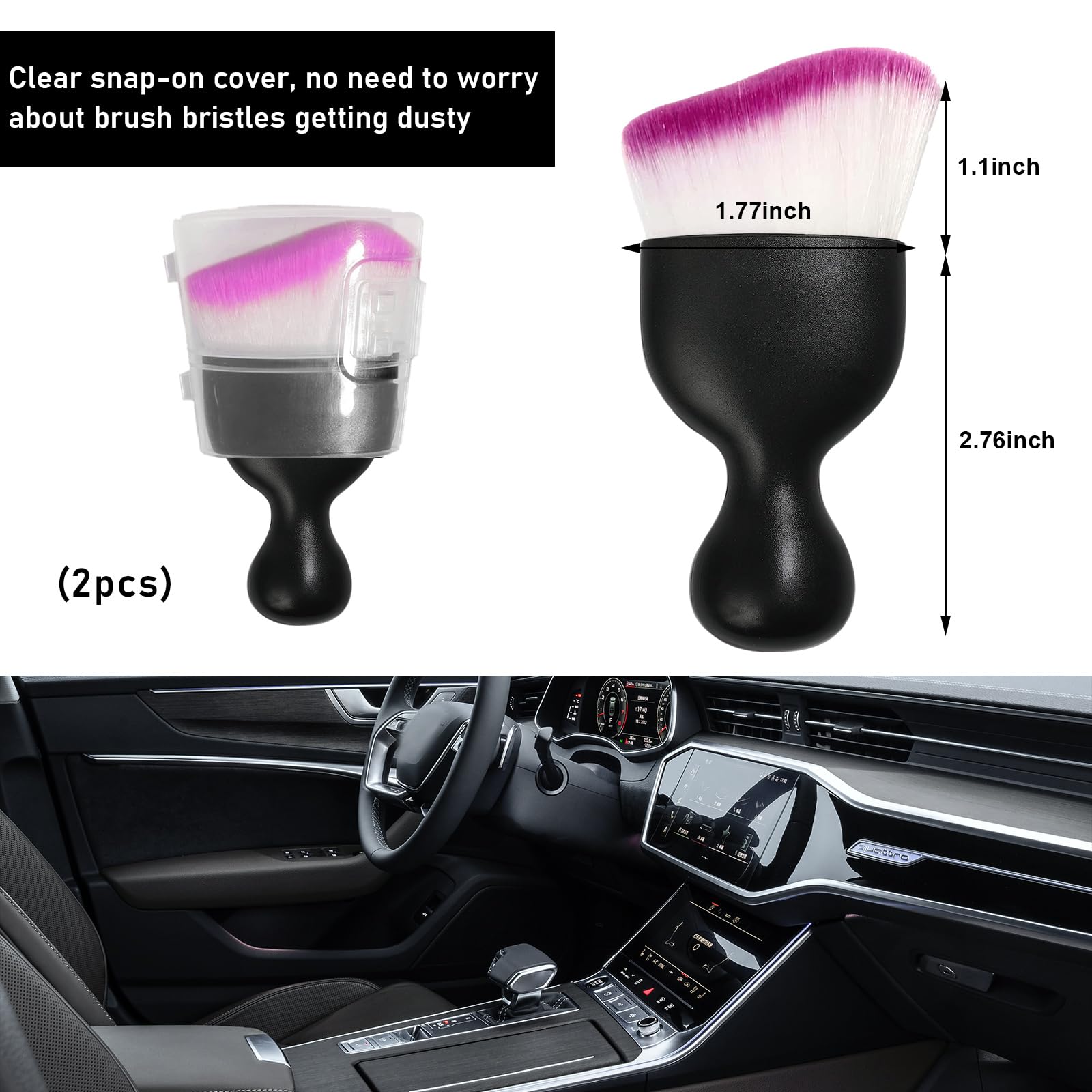 Ziciner 2 Pcs Car Detailing Brush, Curved Soft Bristles Auto Removal Dust Collectors, Universal Vehicle Dashboard, Air Condition