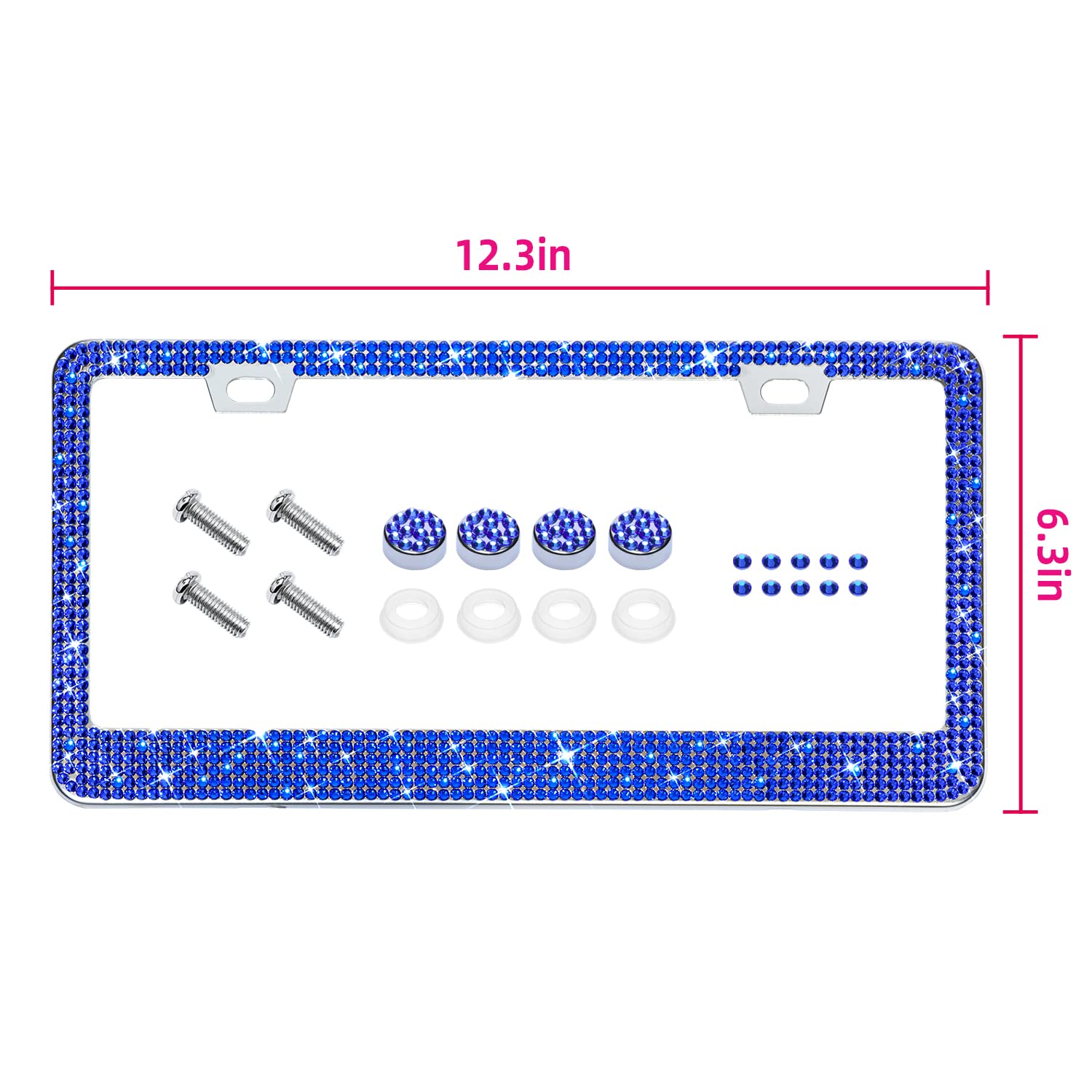 Bling Rhinestone License Plate Frame For Women 2Pc, Sparkly License Plate Frames| Stainless Steel Frames & Over 1200 Pcs Finest
