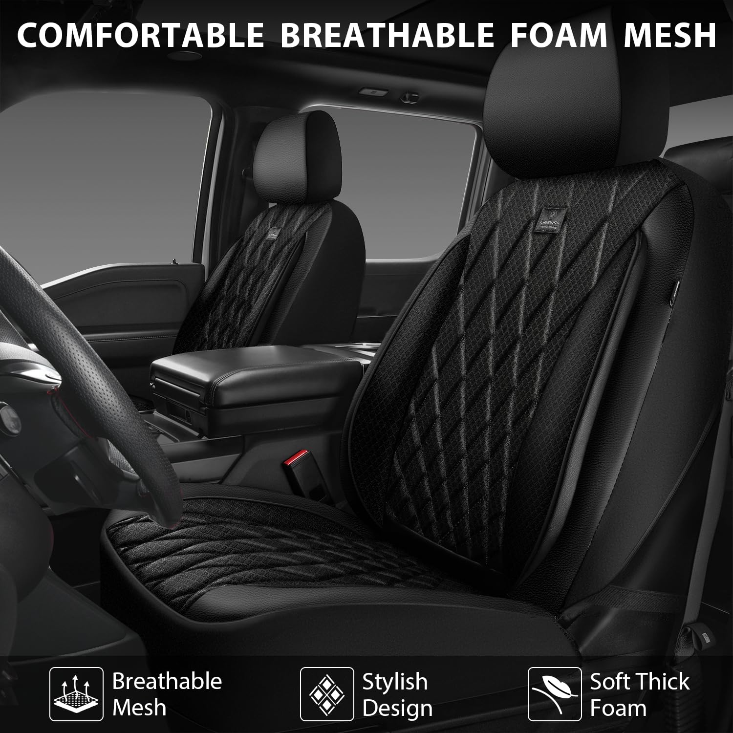 Car Pass Thick Foam 3D Air Mesh Leather Car Seat Covers Front Seats Only, Luxury Breathable Premuim Pu Leather Two Front Seat Co