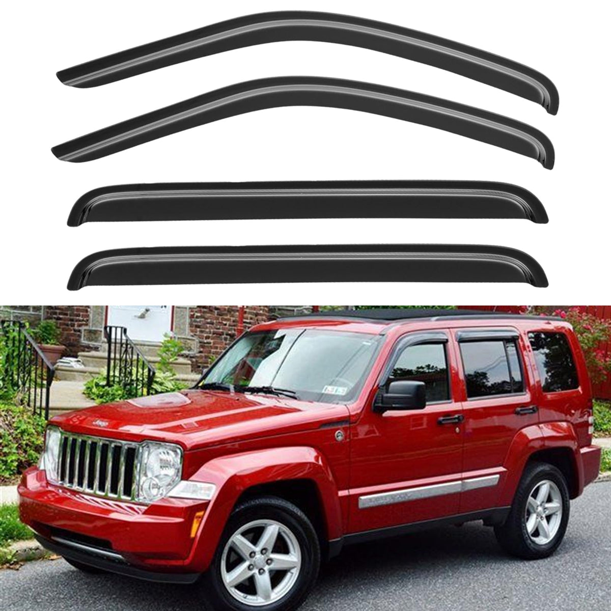 Window Visors Rain Guards for 2008 2009 2010 2011 2012 Jeep Liberty, Out-Channel Window Vent Wind Deflectors Visors Shades for 0