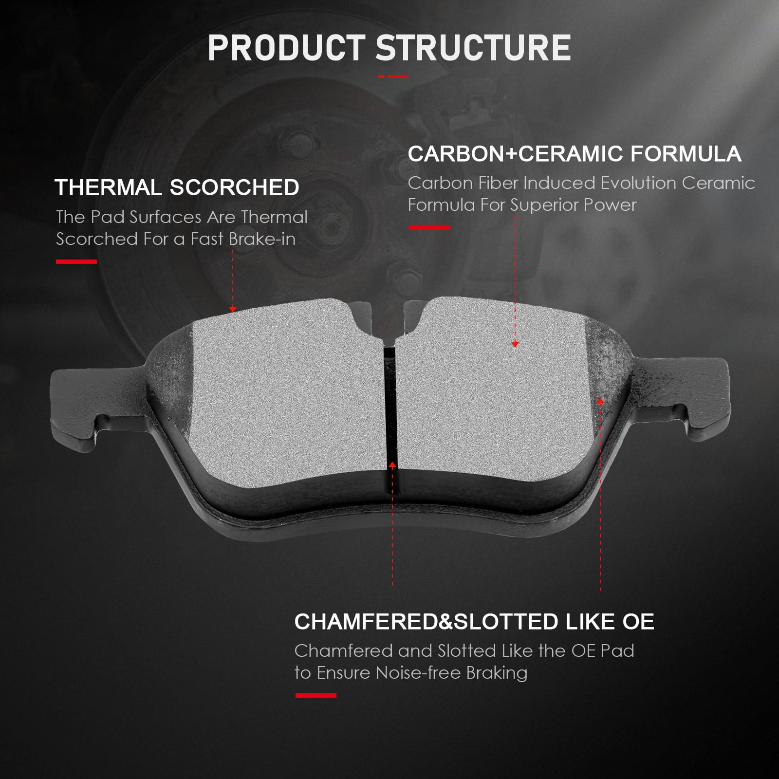 Cciyu D939 4Pcs Front Ceramic Brake Pads Kits 2002-2008 For Mini Cooper