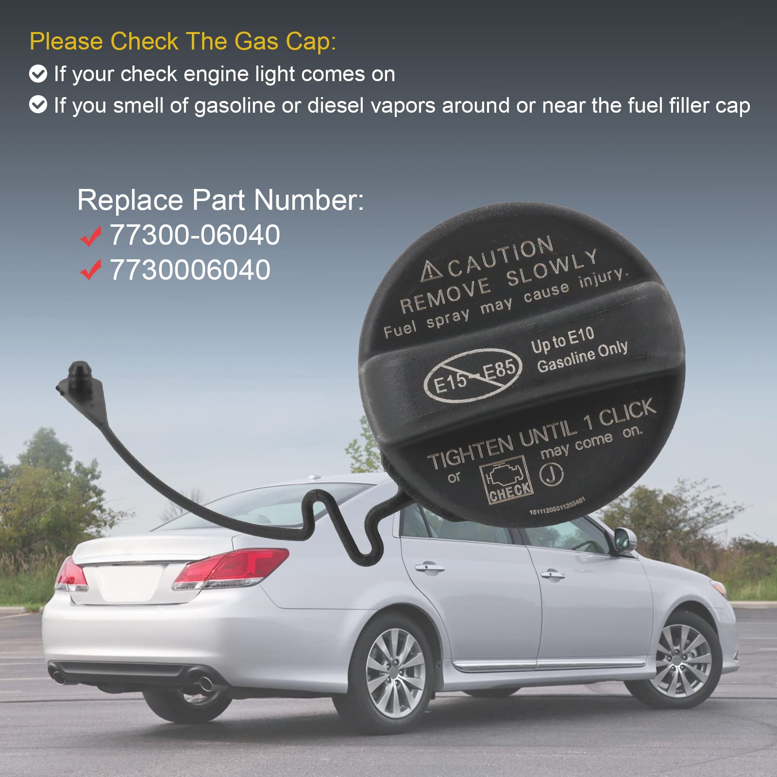 RADHLBNIU Gas Cap 77300-06040 - Fuel Tank Cap Replacement For Toyota Scion, 4Runner, Avalon, Camry, Corolla, Highlander, Matrix,