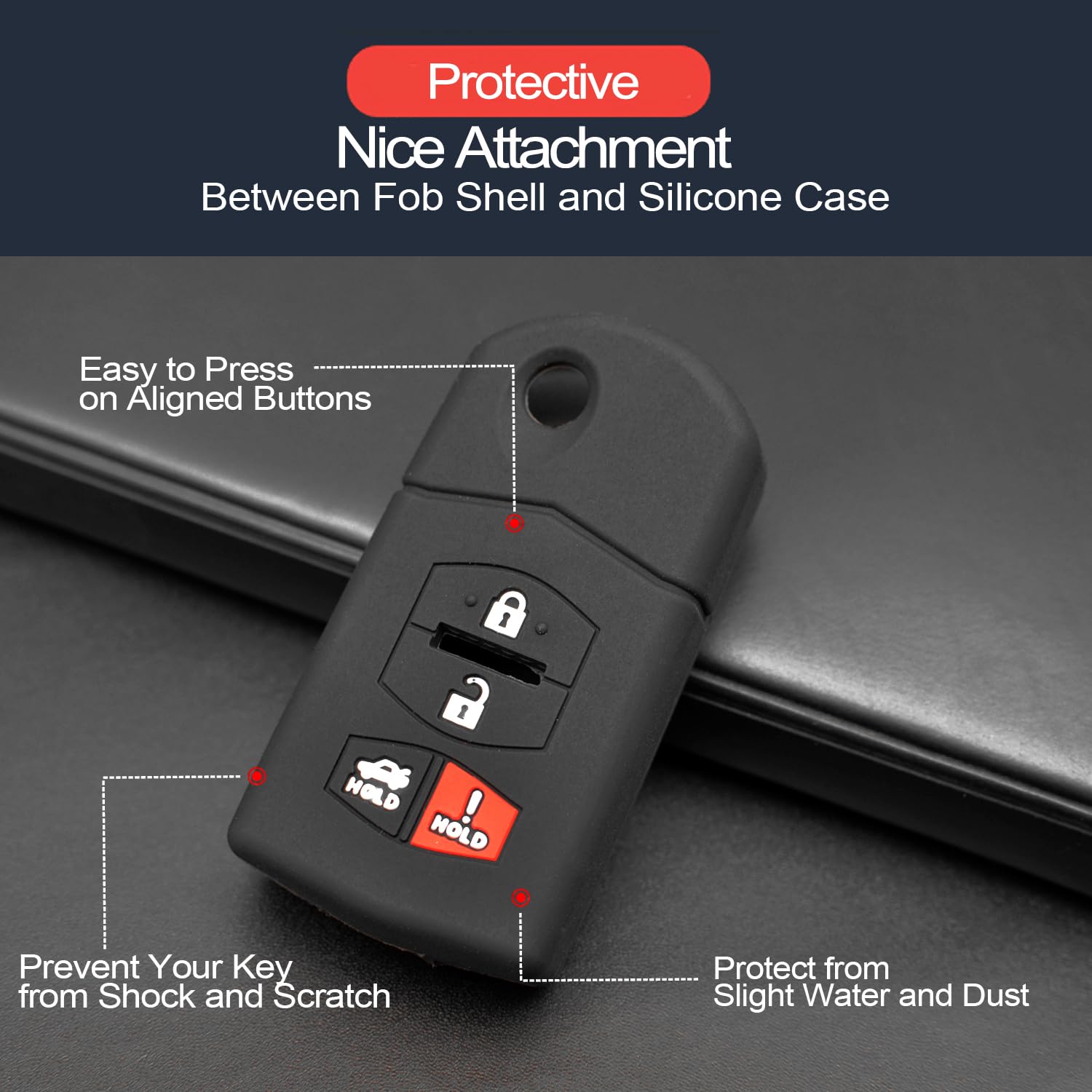 Infipar 2Pcs Compatible With Mazda 3 5 6 Cx-7 Cx-9 Mx-5 Miata Rx-8 Key Fob Cover Case Key Chain Protector Shell Holder