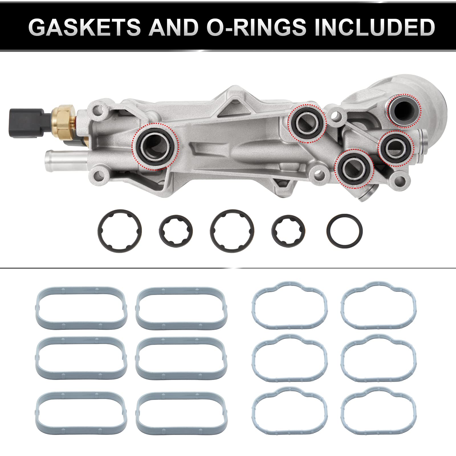 Temsone 926-959 Upgraed Aluminum Engine Oil Filter Housing Oil Cooler Kit With Gaskets Sensors Compatible With 2017-2018 Chrysle