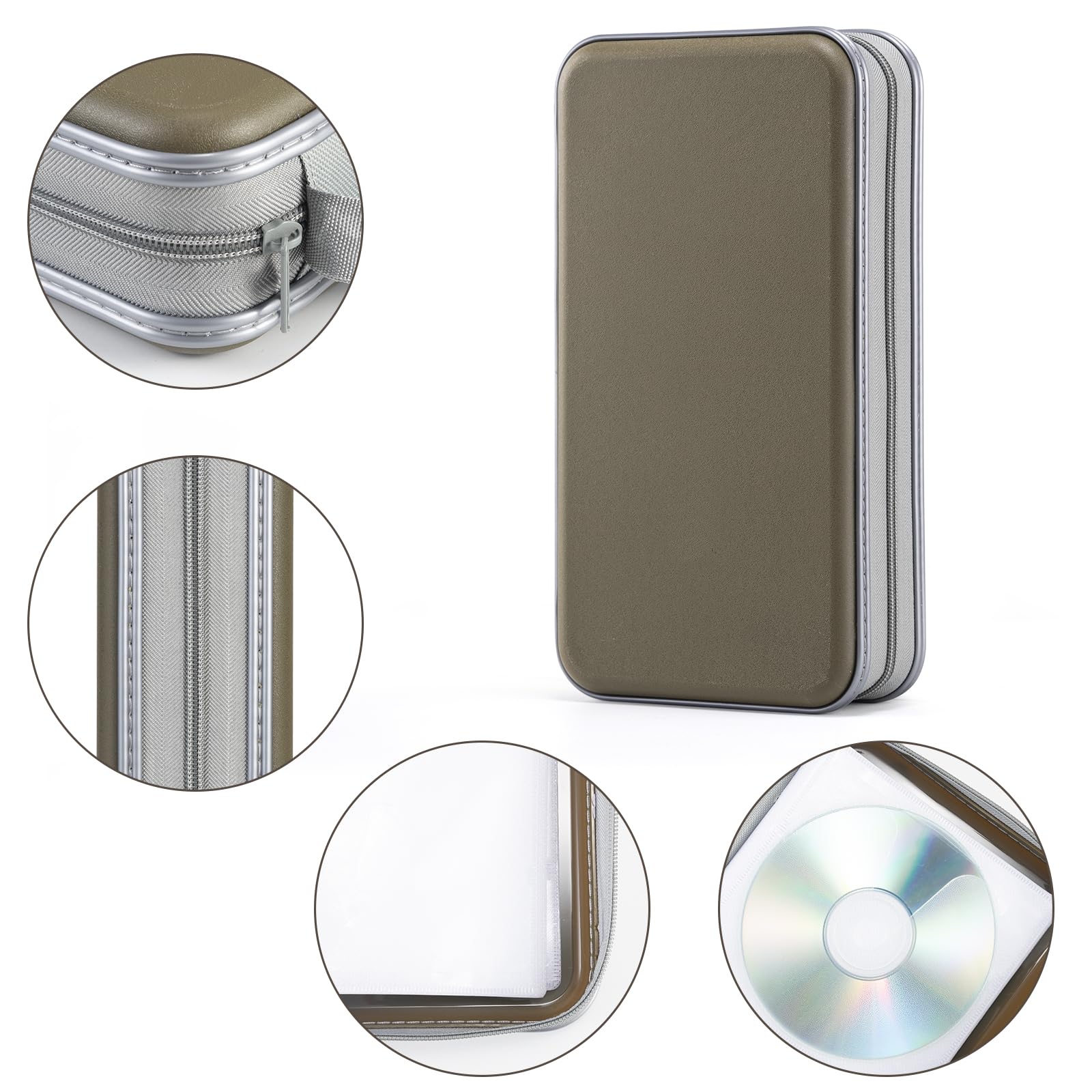 Liovode Dvd Case, 96 Capacity Cd Case Portable Cd Case Holder Storage Hard Plastic Dvd Cd Wallet Holder Organizer For Car (Olive