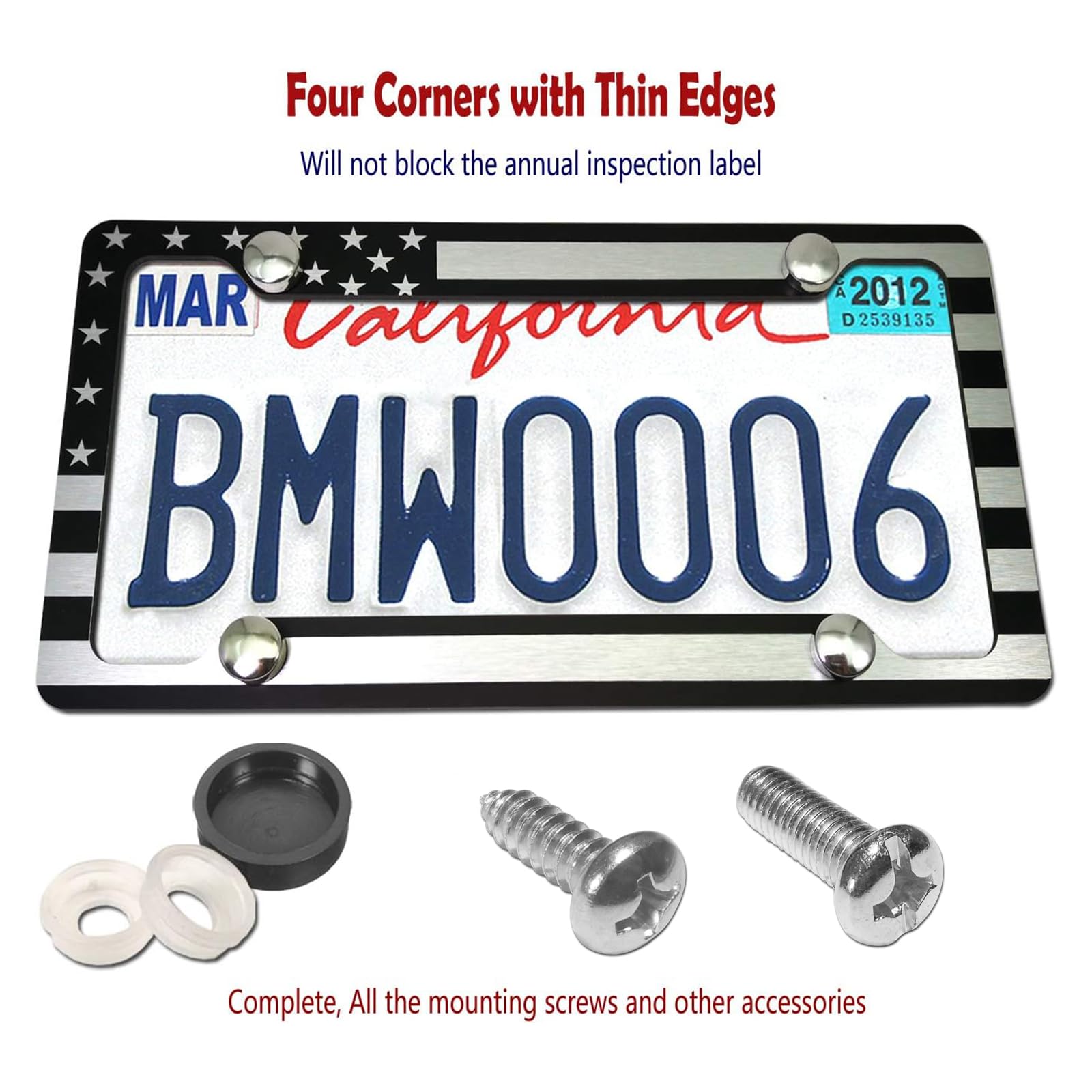 Aootf American Flag License Plate Frame - Usa Aluminum Metal License Plate Cover Auto Car Truck Tag Holder Thin Blue Line Black